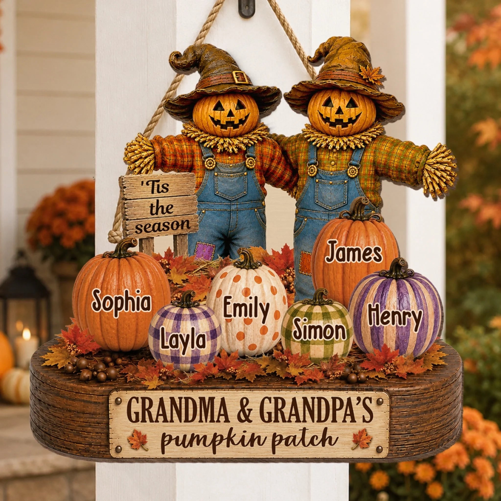 Custom Pumpkin Wood Sign Personalized Love Grows Here Birthday Gift for Grandma and Grandpa