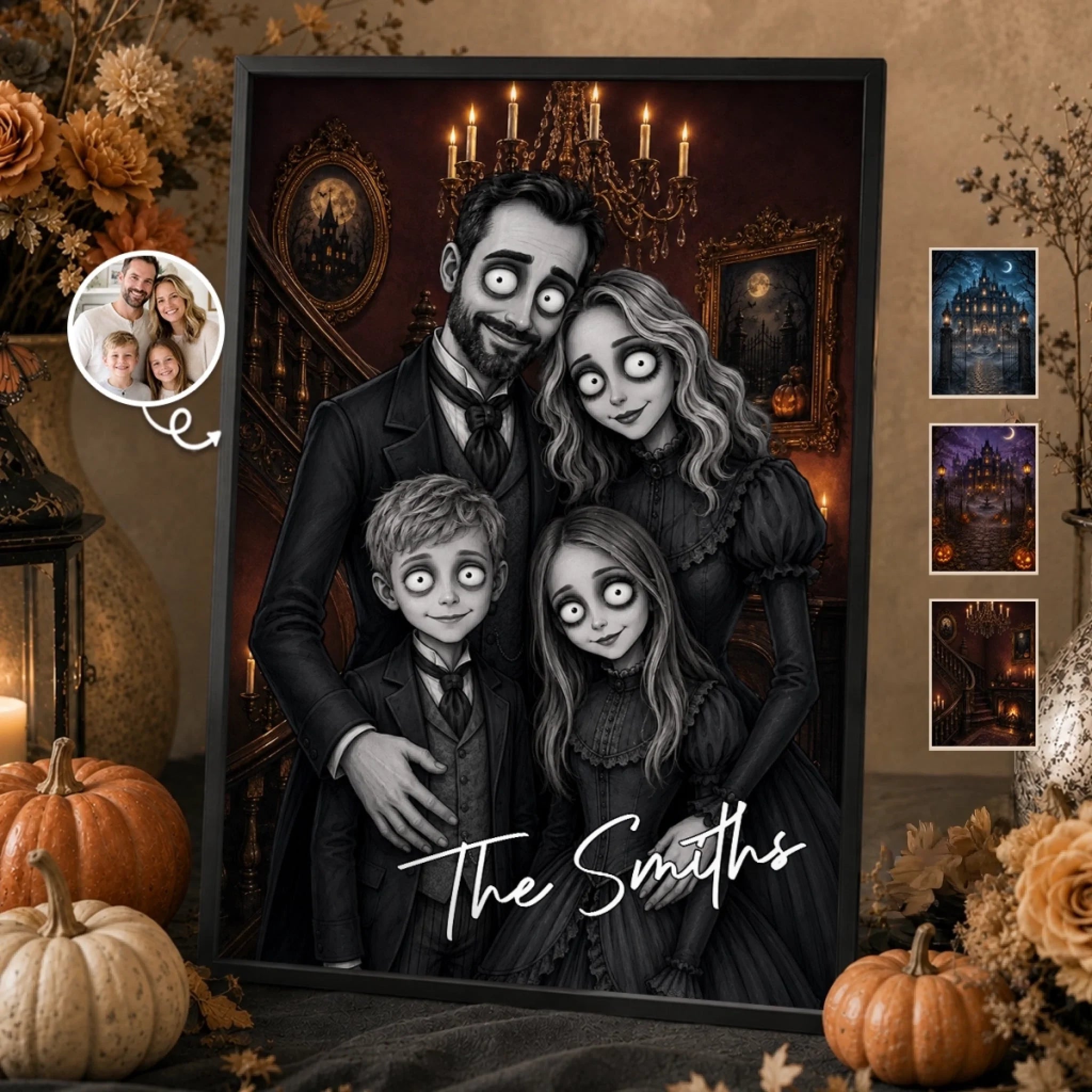 Custom Photo Vertical Poster - Personalized Spooky Bunch Halloween Decor Gift for Mom, Dad, Brother or Sister
