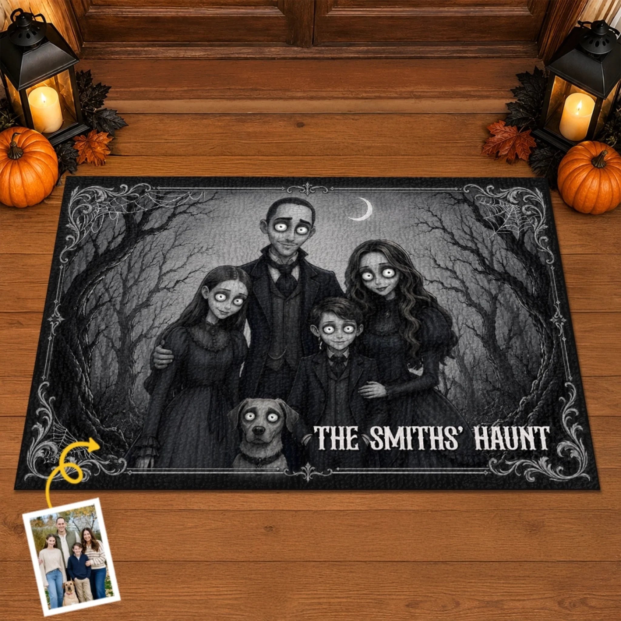 Personalized Halloween Doormat, Custom Our Little Family of Misfits Decor Mat, Gift for Mom Dad Siblings