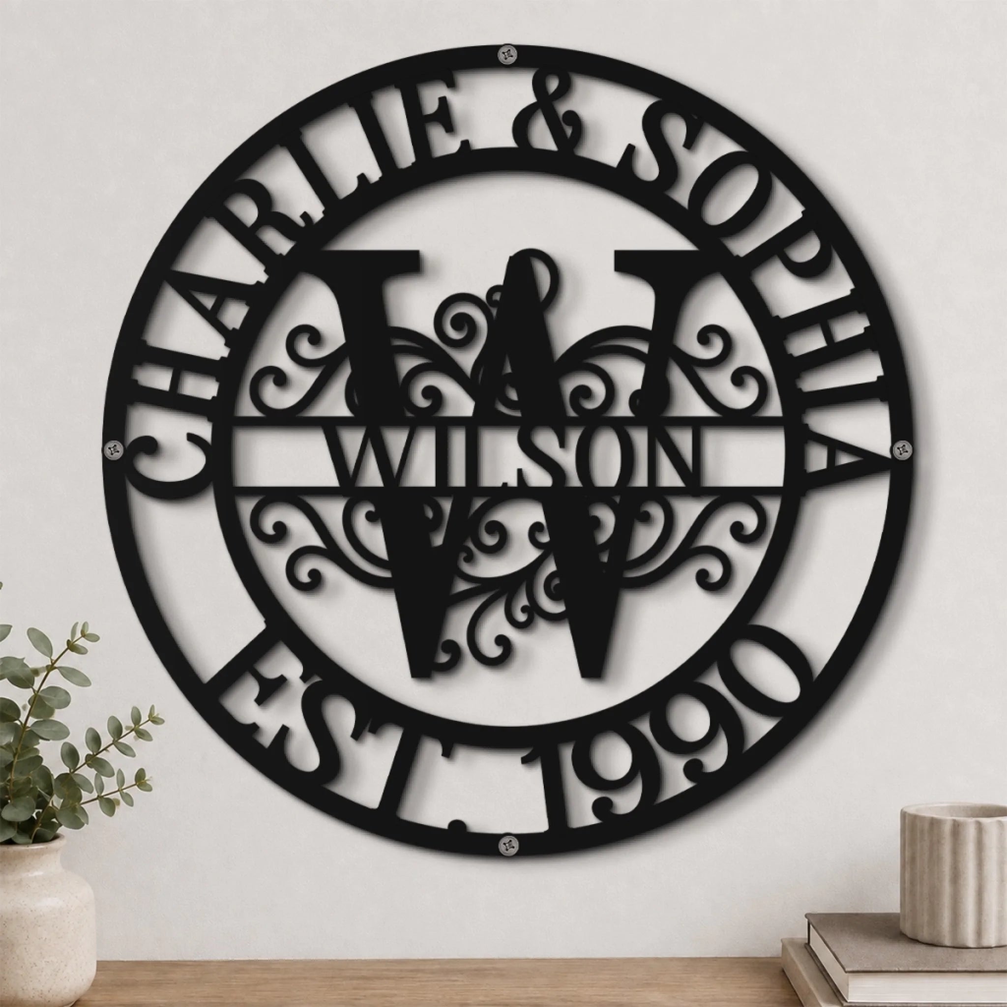Custom New Home Shaped Metal Sign Personalized Family Monogram Anniversary or Wedding Gift