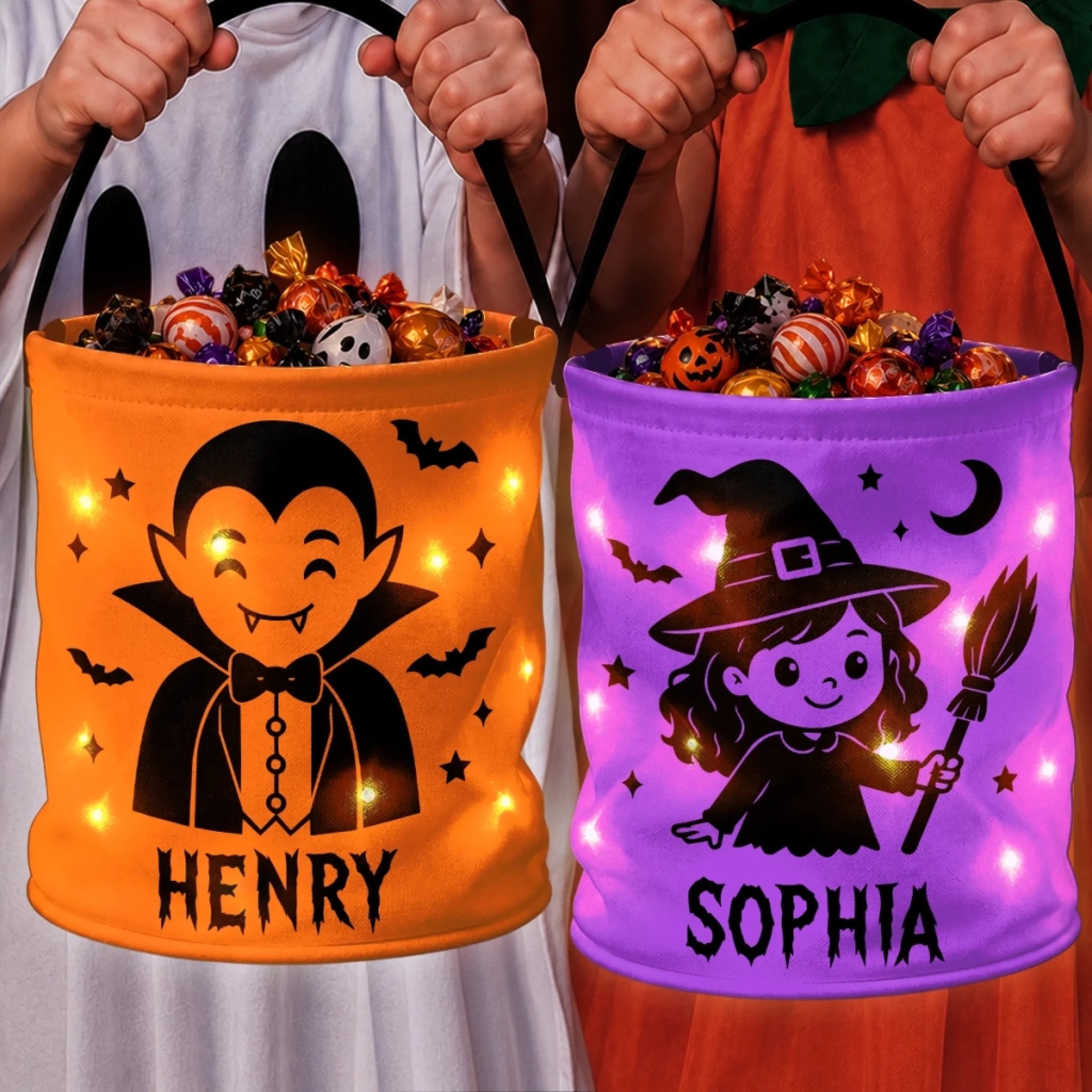 Custom LED Light Bucket Bag for Kids, Personalized Halloween or Birthday Gift, The Cutest Little Spooks