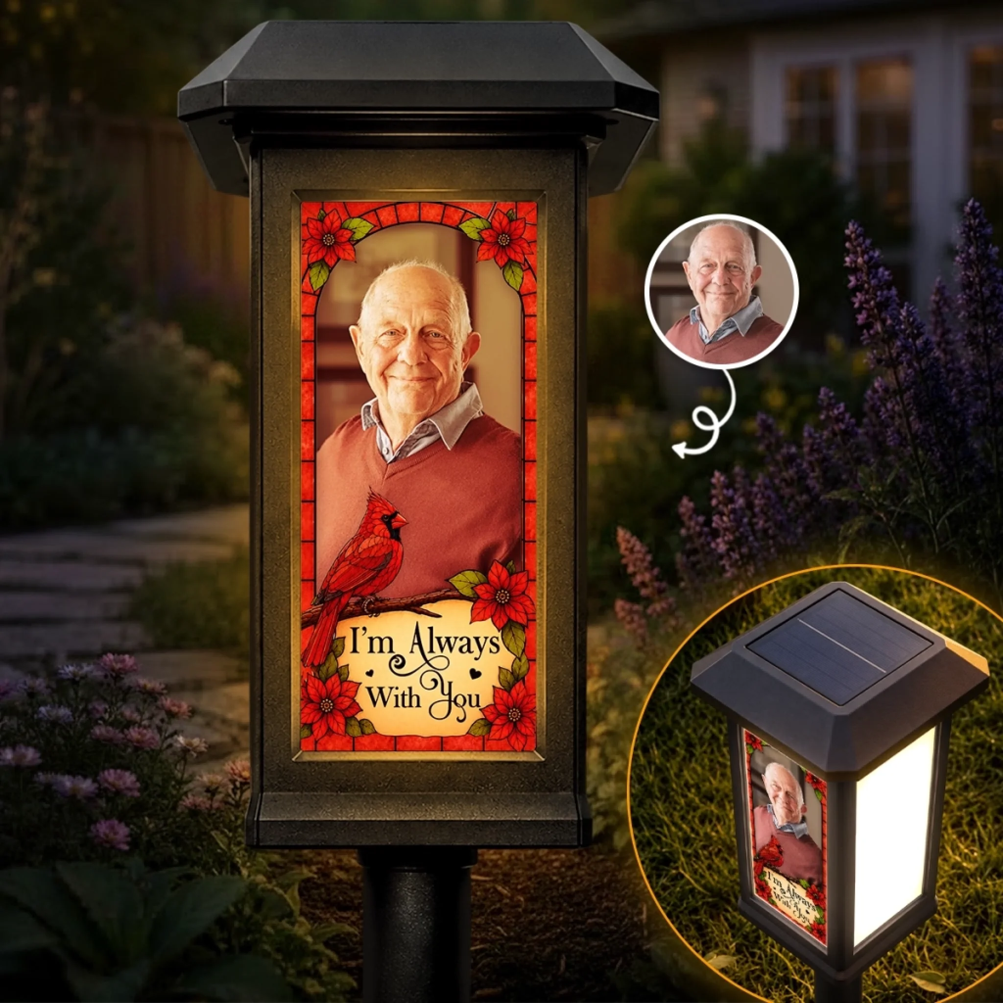 Custom Photo Solar Garden Light Personalized Memorial Sympathy Gift for Loss of Mom or Dad