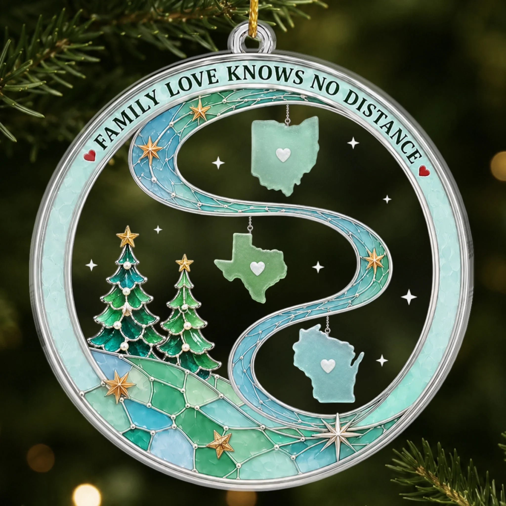 Custom Long Distance Acrylic Ornament Personalized Christmas Birthday Gift for Family