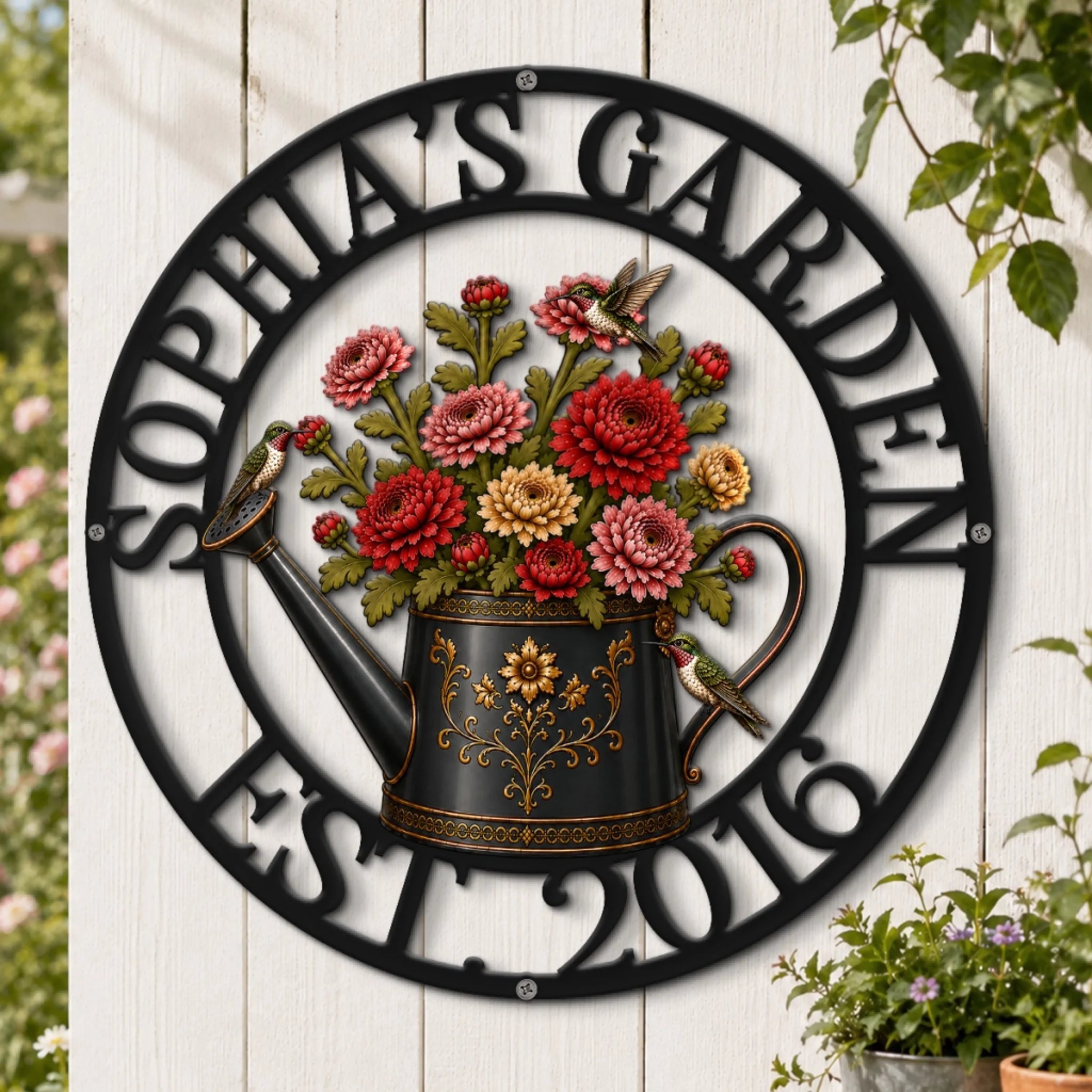 Custom Shaped Metal Sign Personalized Birthday Garden Gift for Gardeners Secret Sanctuary Decor