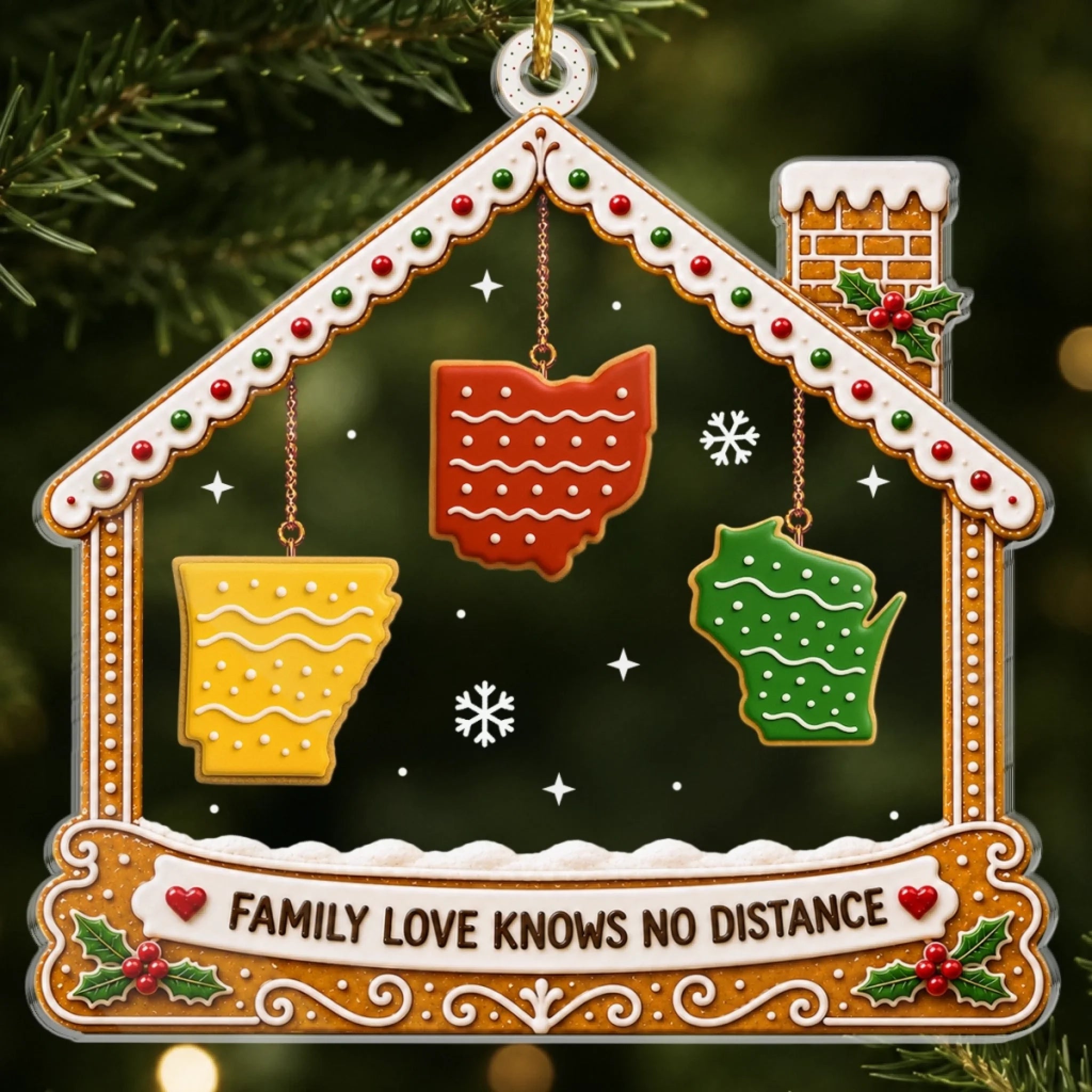 Personalized Long Distance Acrylic Ornament, Connected by Love Across States Gift for Family