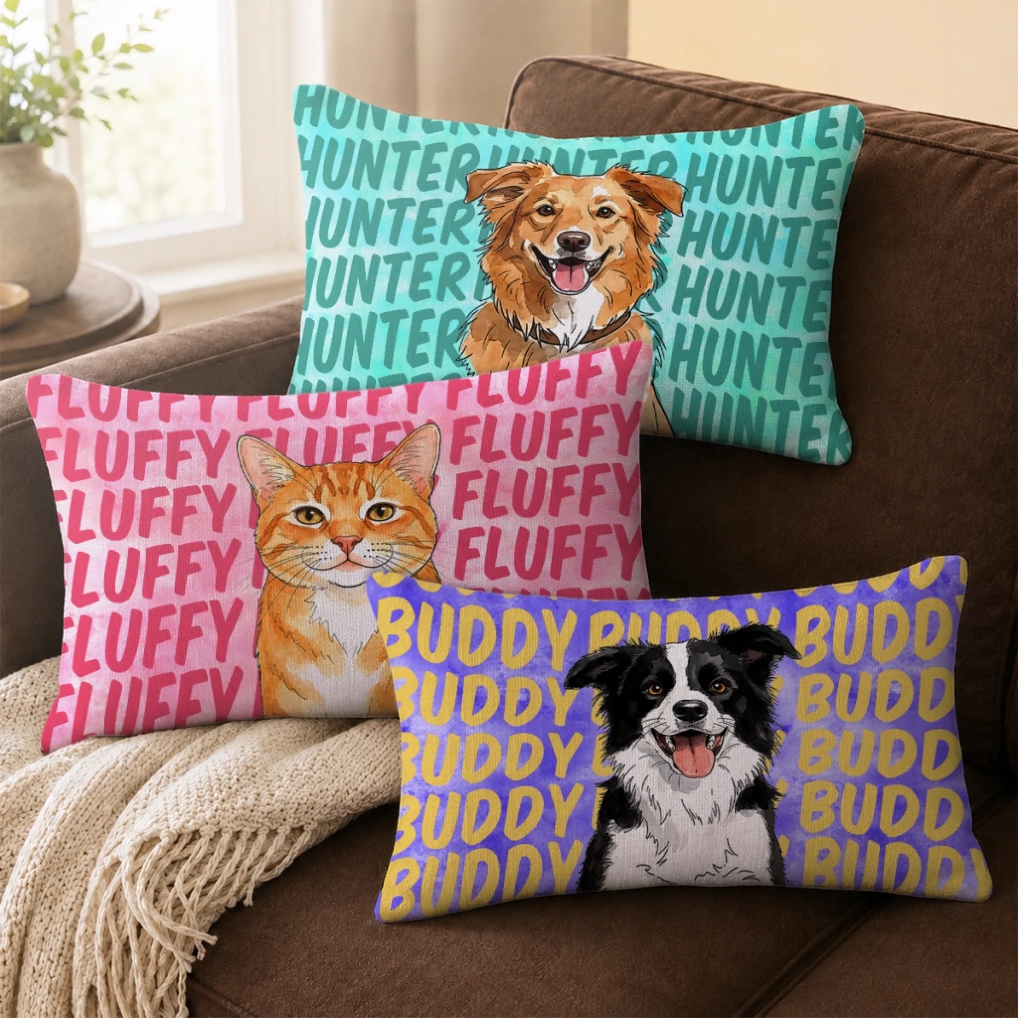 Custom Photo Woven Pillow Personalized Birthday Gift for Dog Moms, Dog Dads and Cat Lovers