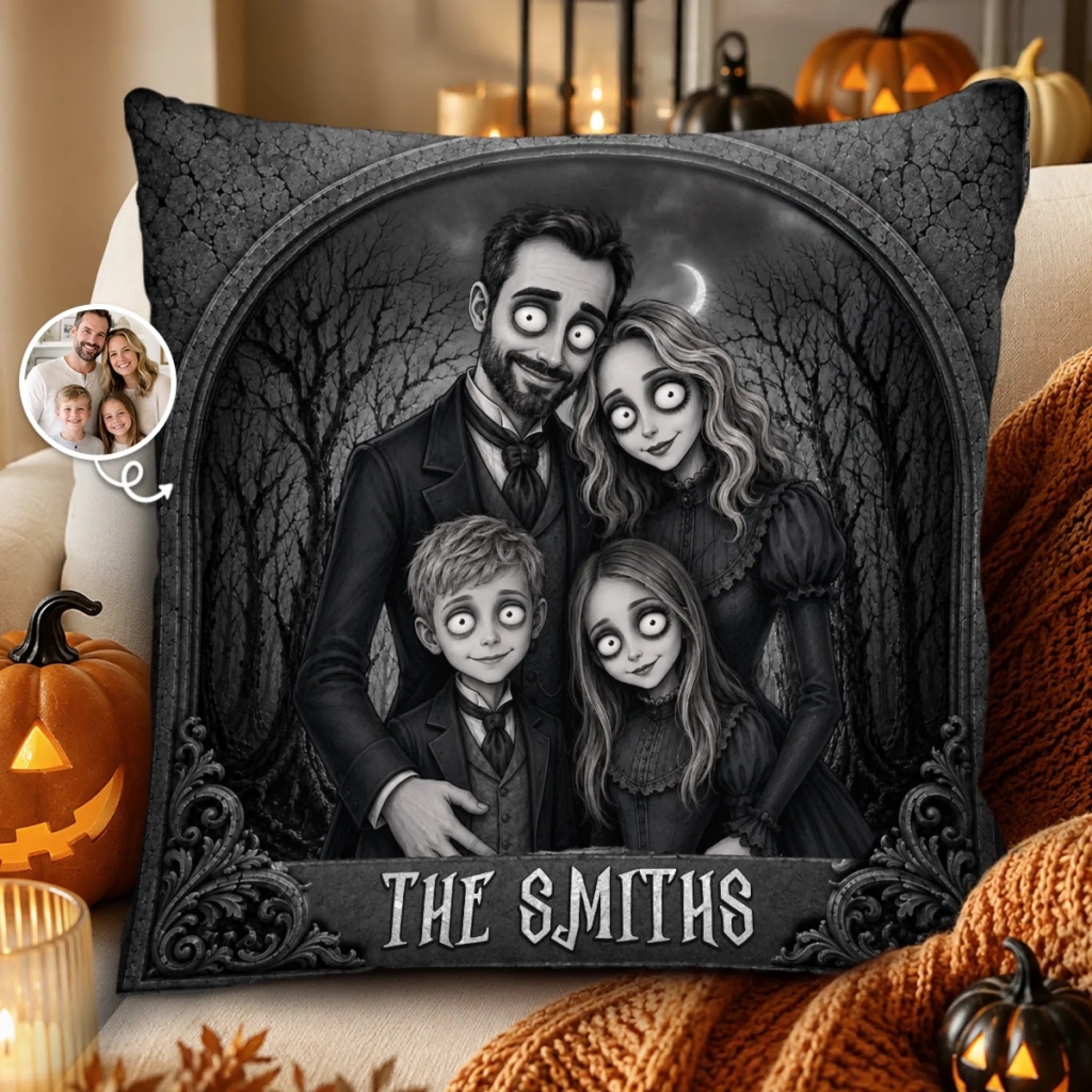 Custom Photo Pillow, Personalized Halloween Birthday Gift for Mom, Dad, Siblings and Family