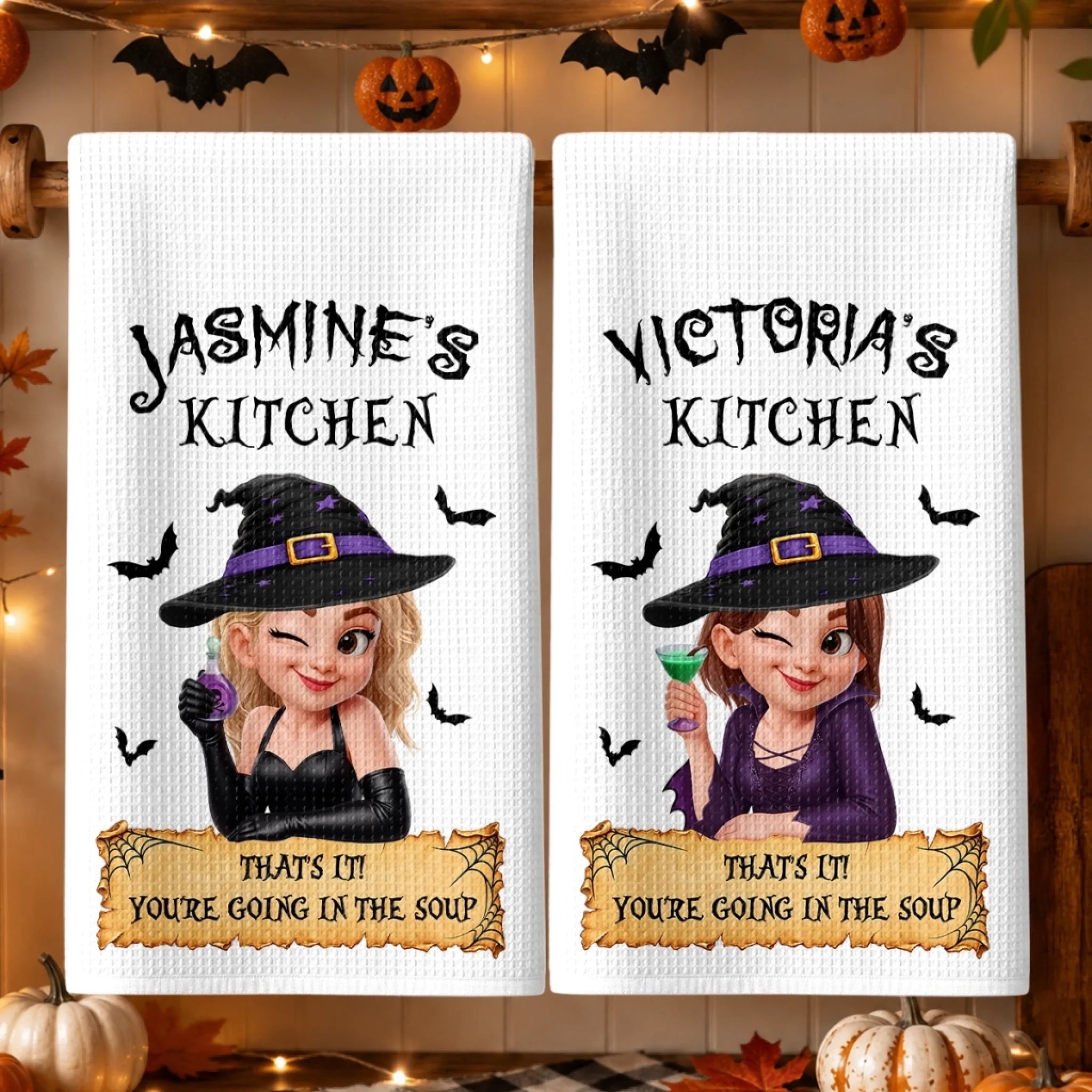 Custom Kitchen Towel Personalized Halloween Gift for Wife Mom Daughter Bestie Too Glam To Be Scary