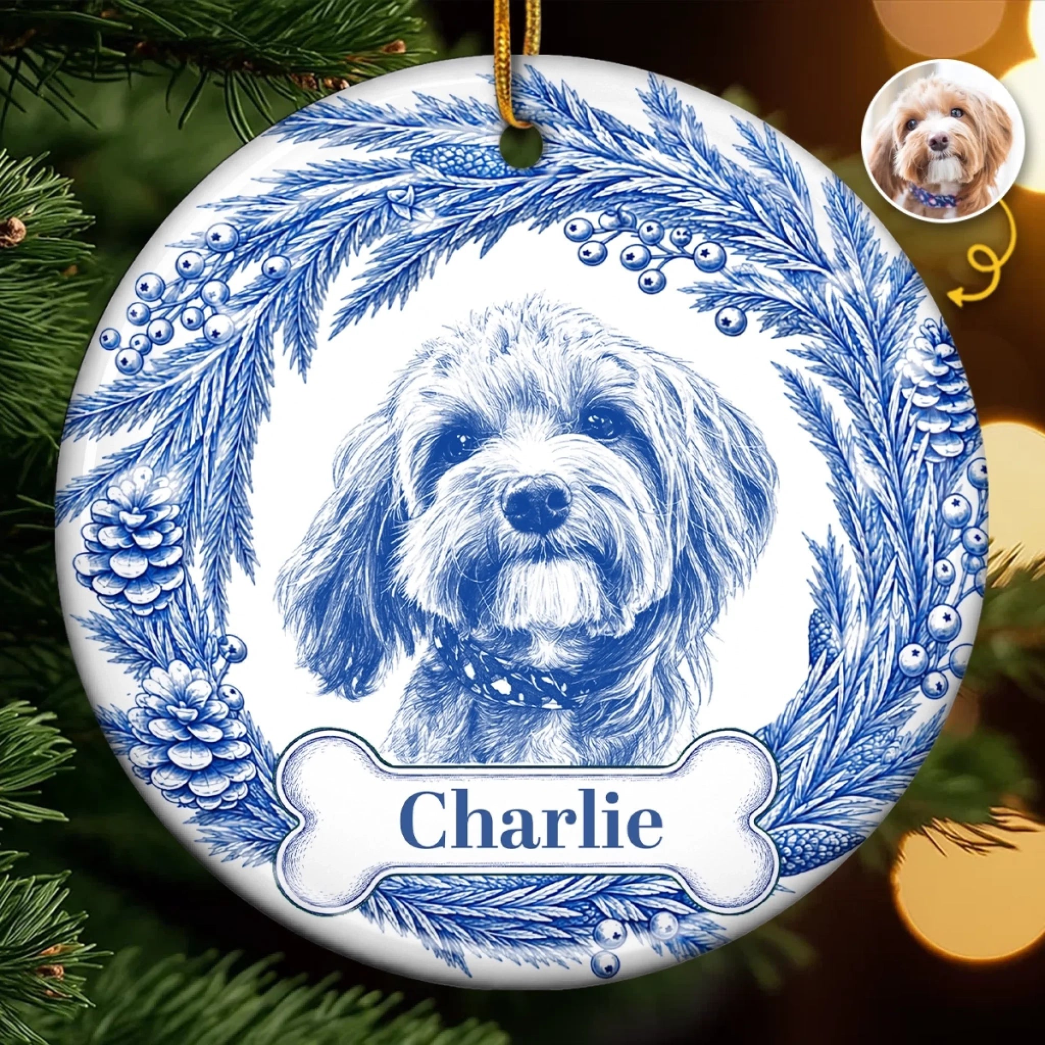 Custom Photo Ceramic Ornament Personalized Pet Memorial Christmas Sympathy Gift for Dogs and Cats