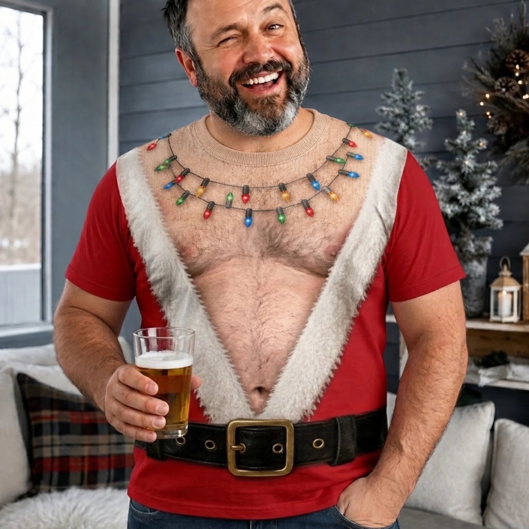 Custom Funny Christmas T-Shirt, Santa Has Been Working Out Personalized Gift for Dad Husband Son Grandpa