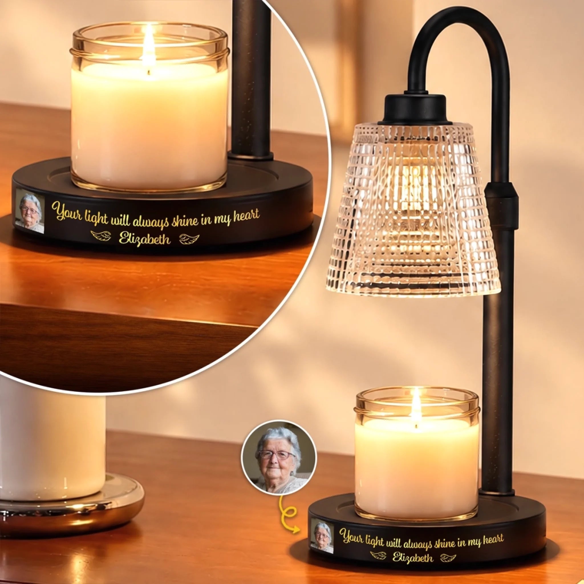 Custom Photo Candle Warmer Lamp Personalized Memorial Sympathy Gift for Loss of Mom or Dad