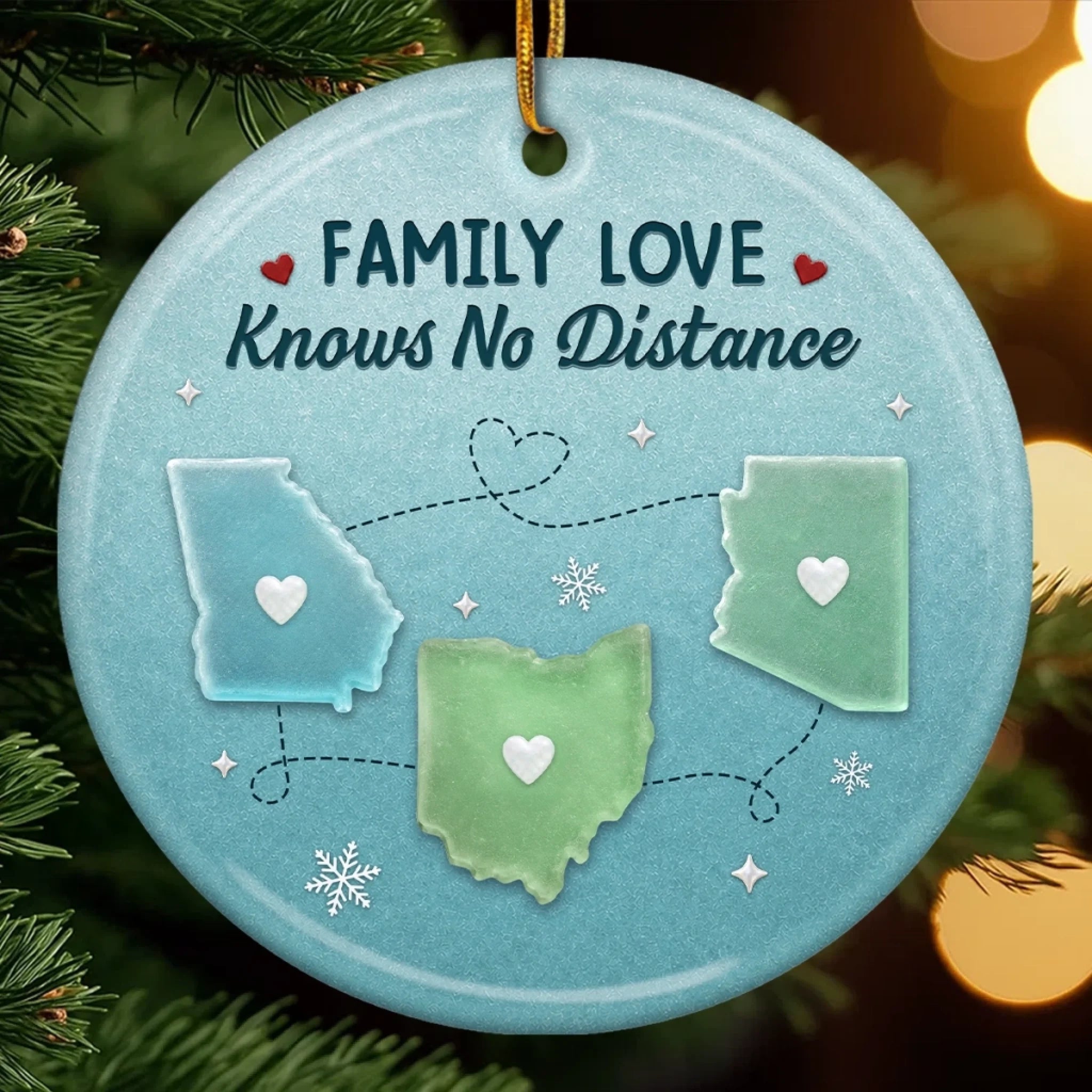 Personalized Long Distance Ceramic Ornament, Custom Christmas or Birthday Gift for Family