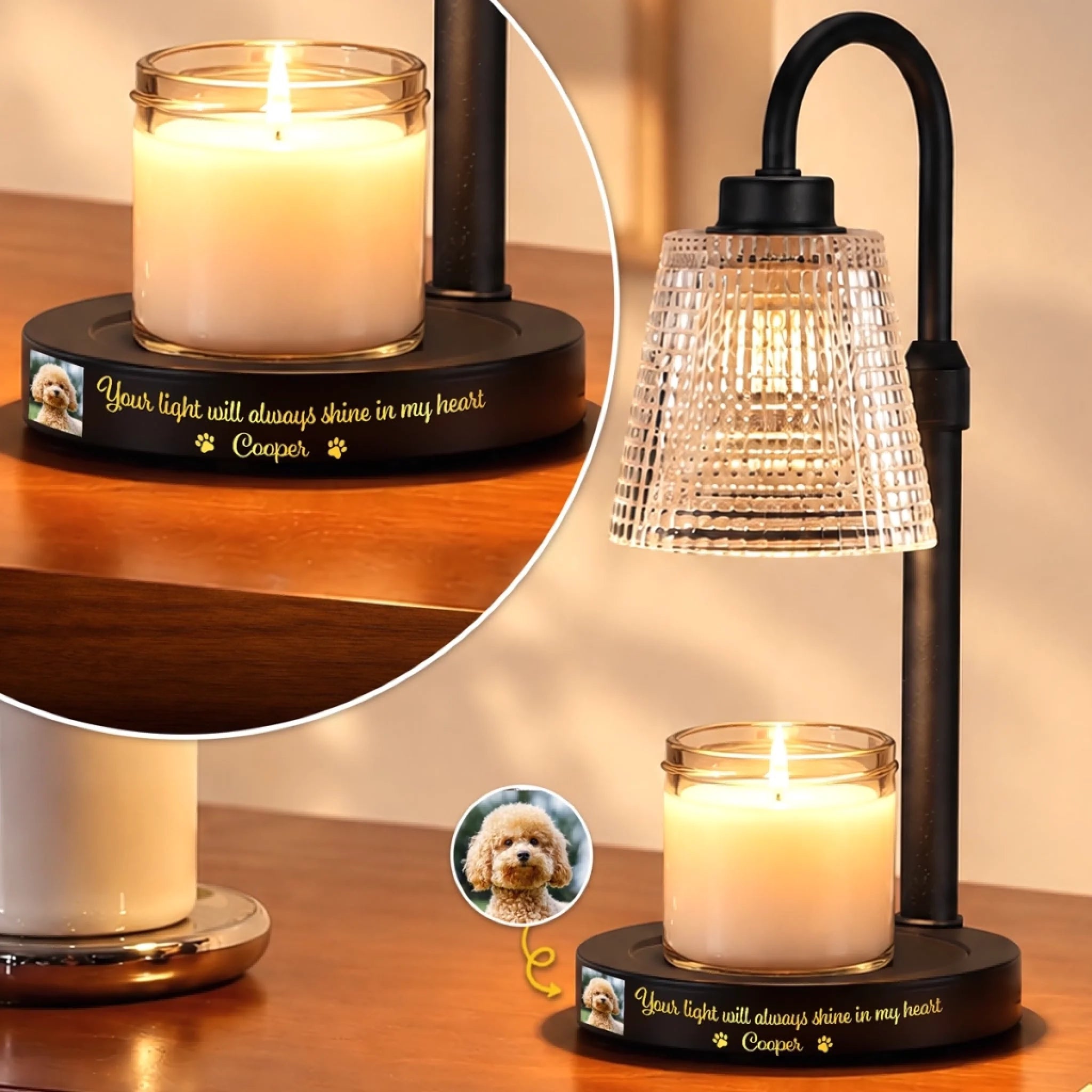 Custom Photo Candle Warmer Lamp, Personalized Pet Memorial Sympathy Gift for Dogs and Cats