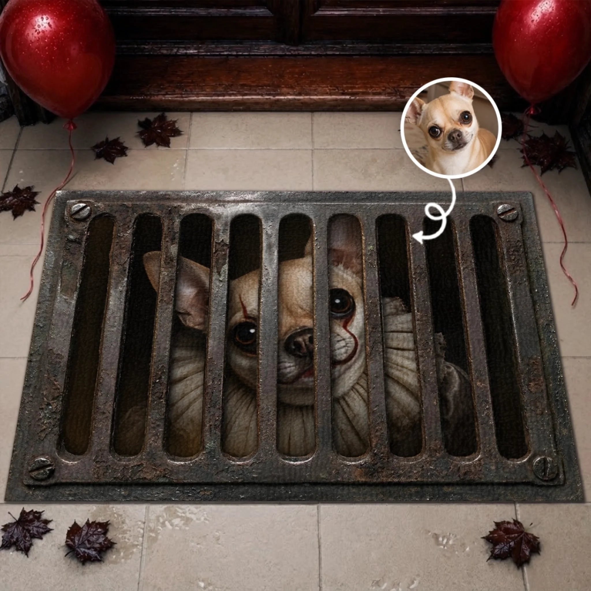 Custom Photo Clown Doormat Personalized Halloween Home Decor Gift for Dog Cat Lovers