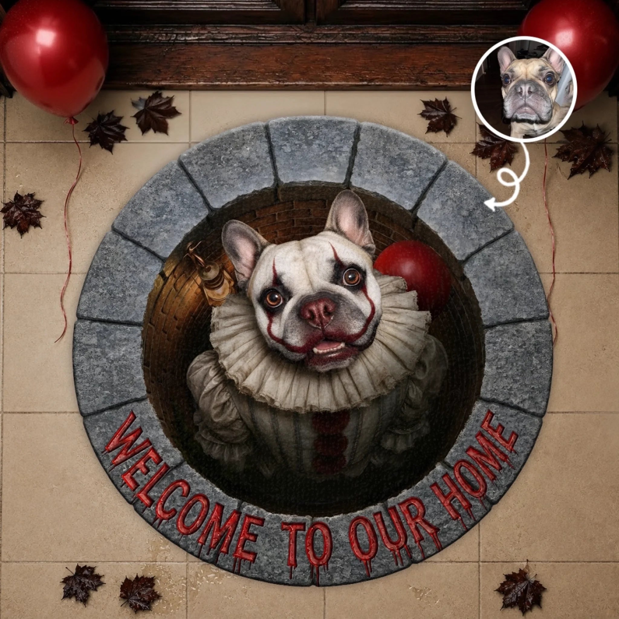 Custom Photo Clown Shaped Doormat, Personalized Halloween Decor Birthday Gift for Pet Owners