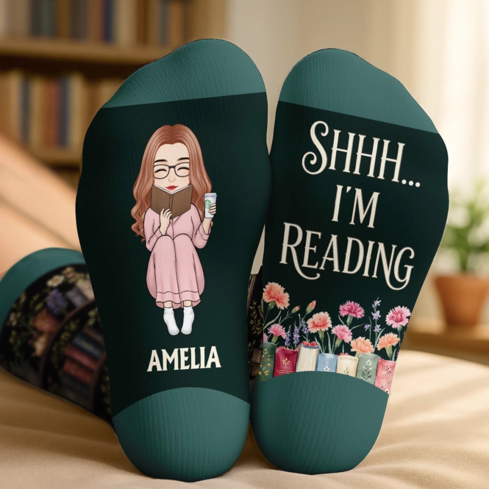 Custom Crew Socks for Book Lovers, Personalized Bookish Gift for Readers and Bookworms