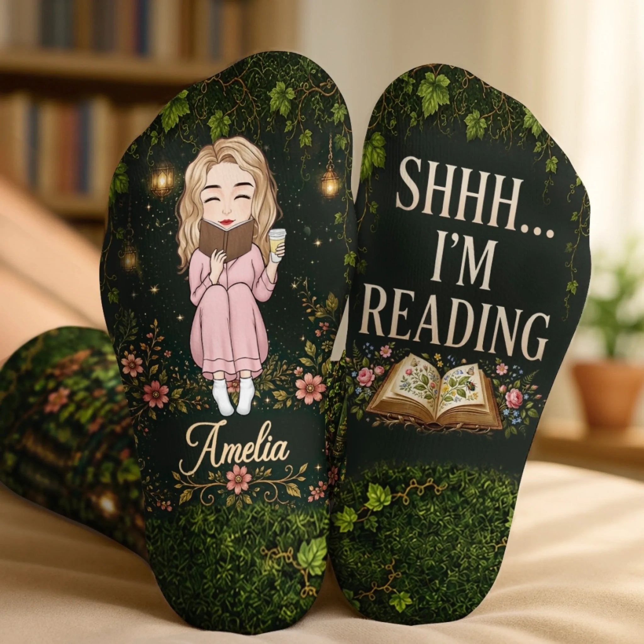 Custom Crew Socks Personalized Bookish Gift for Book Lovers, Bookworms and Readers