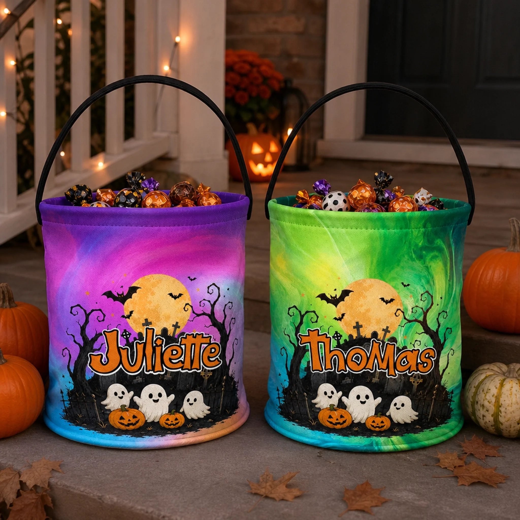 Personalized LED Light Bucket Bag for Kids, Custom Halloween Trick or Treat Birthday Gift
