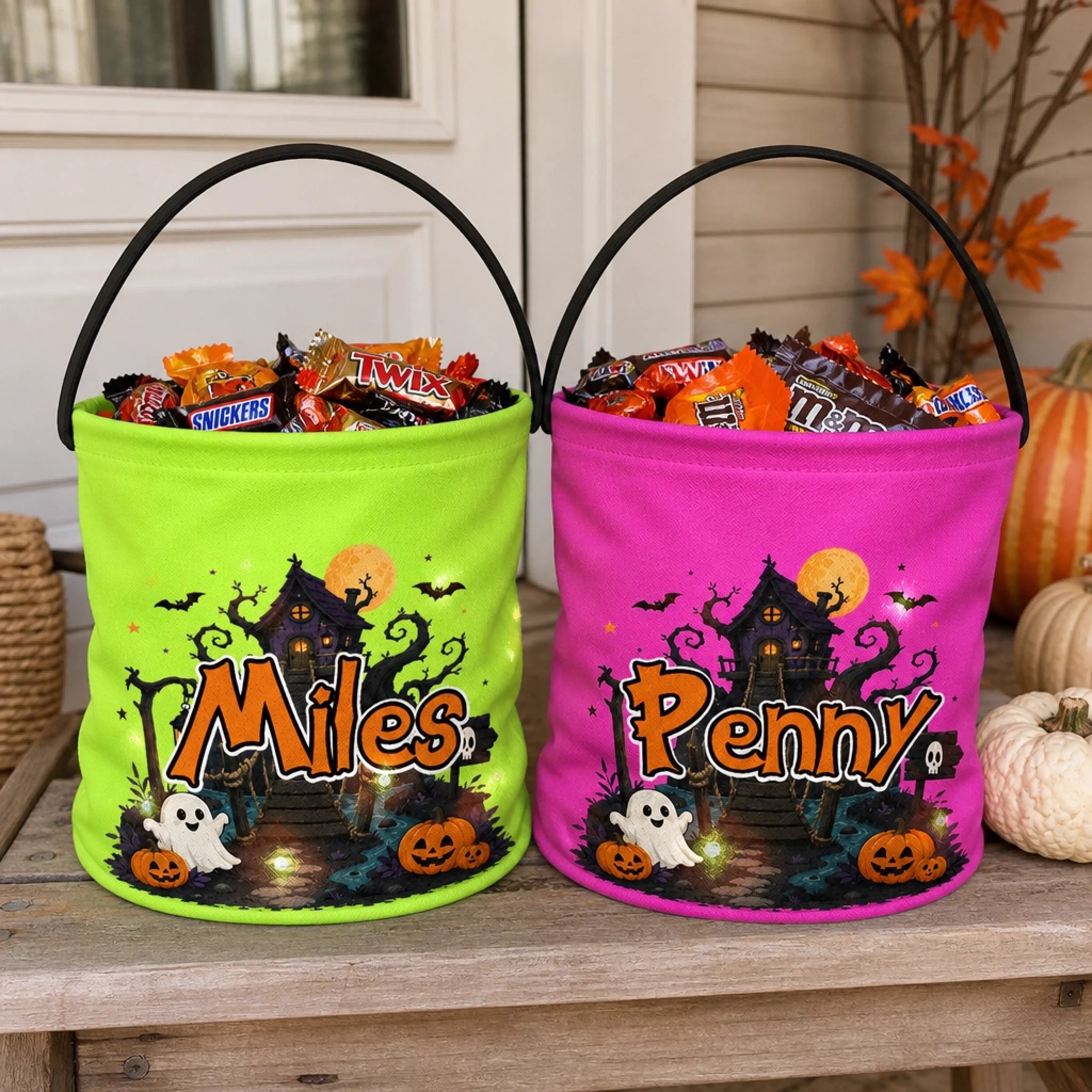 Custom LED Light Bucket Bag, Personalized Halloween Trick-or-Treat Birthday Gift for Kids