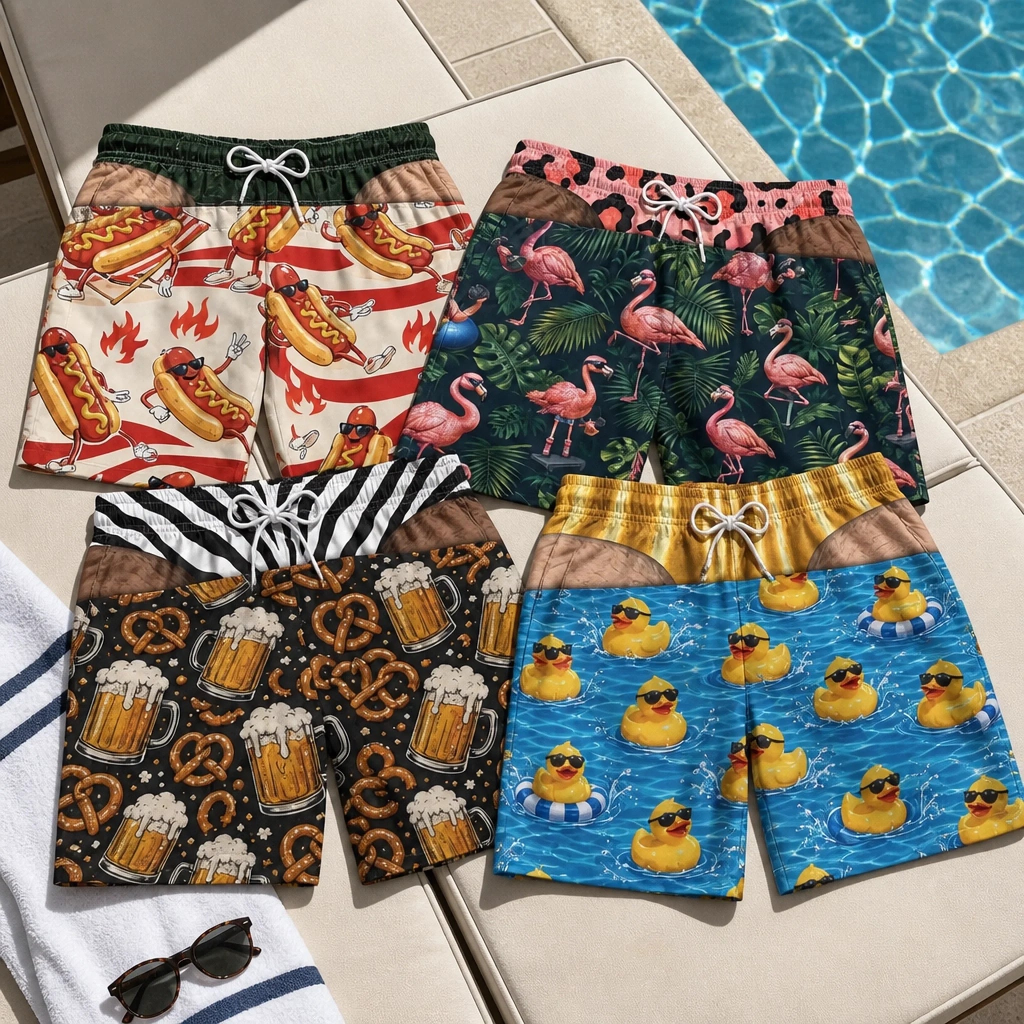 Personalized Funny Patriotic Men's Swim Trunks - Caution Wide Load Ahead Gift for Dad or Husband