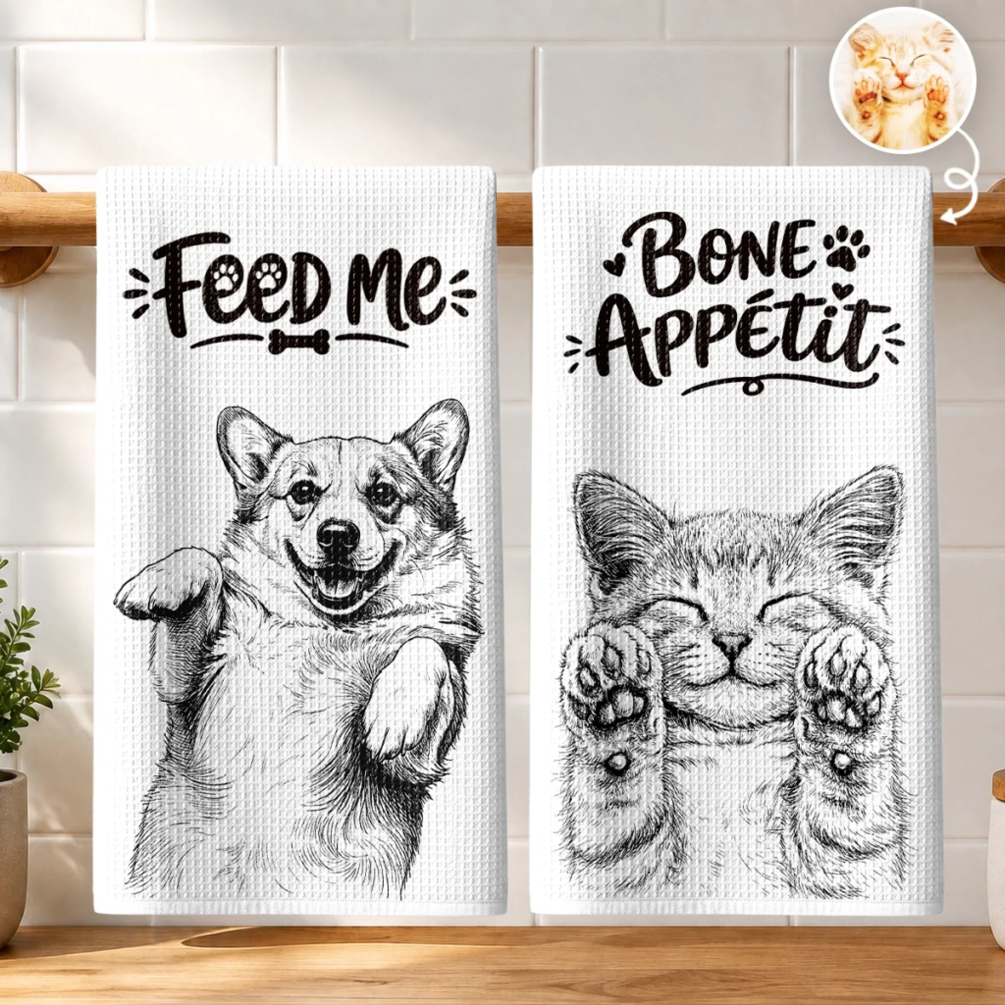 Custom Photo Kitchen Towel Personalized Birthday Gift for Dog and Cat Lovers Pet Moms and Dads