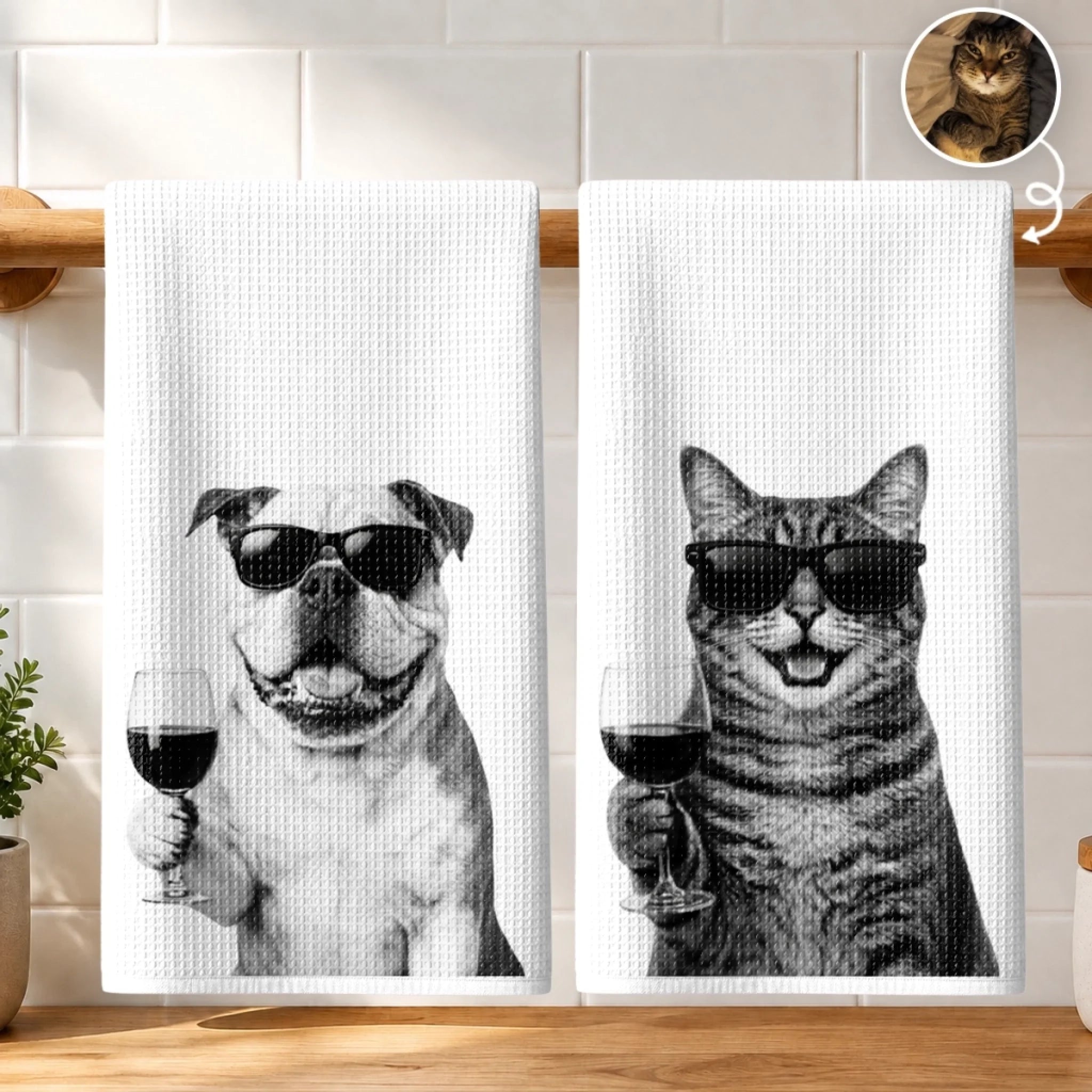 Custom Photo Funny Kitchen Towel, Personalized Birthday Gift for Dog & Cat Lovers, Cool Paws Only