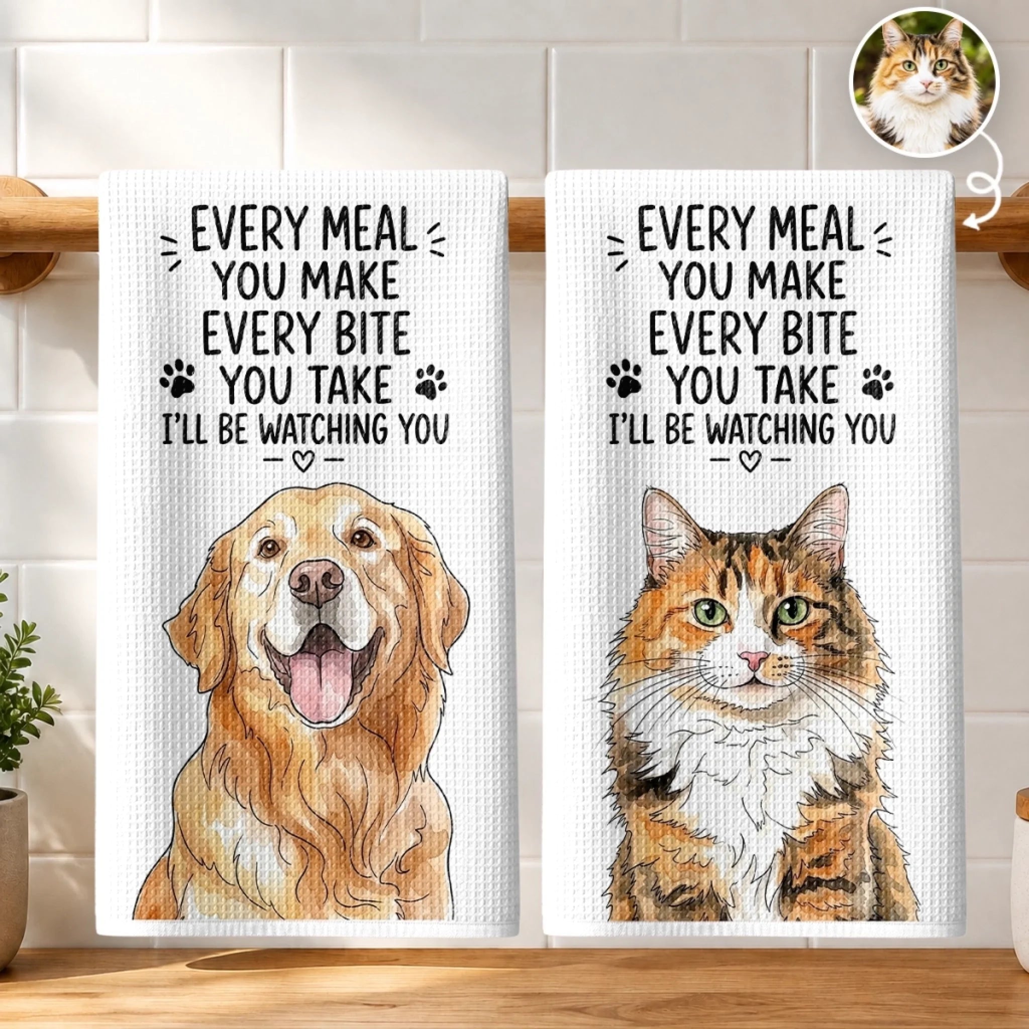 Custom Photo Kitchen Towel, Personalized Birthday Gift for Dog & Cat Lovers, Pet Mom Dad Home Decor