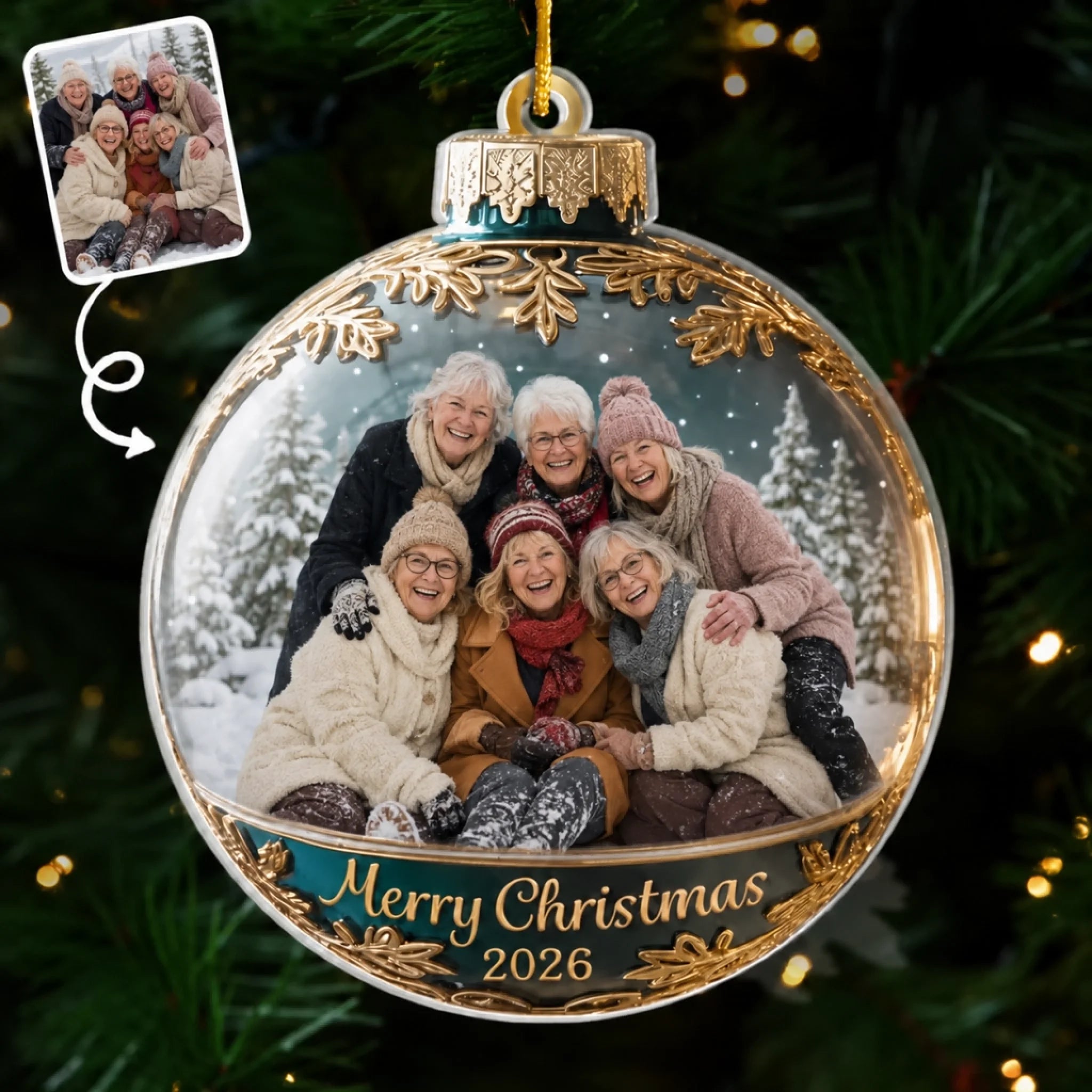 Custom Photo Acrylic Ornament Personalized Good Vibes Hang Here Christmas Birthday Gift for Women Besties Sisters BFF