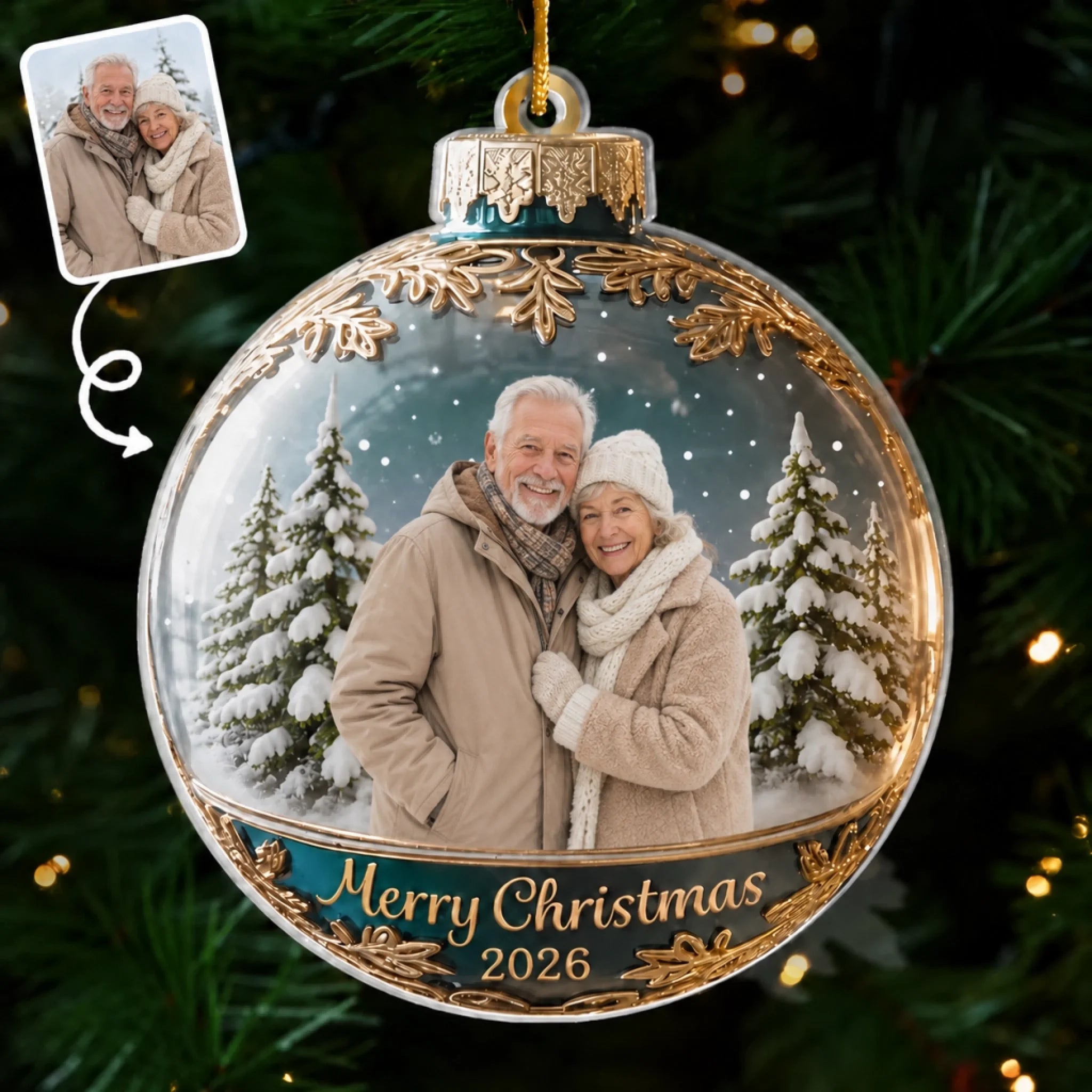 Love Is in the Air Custom Photo Acrylic Ornament, Personalized Christmas Anniversary Gift for Couples