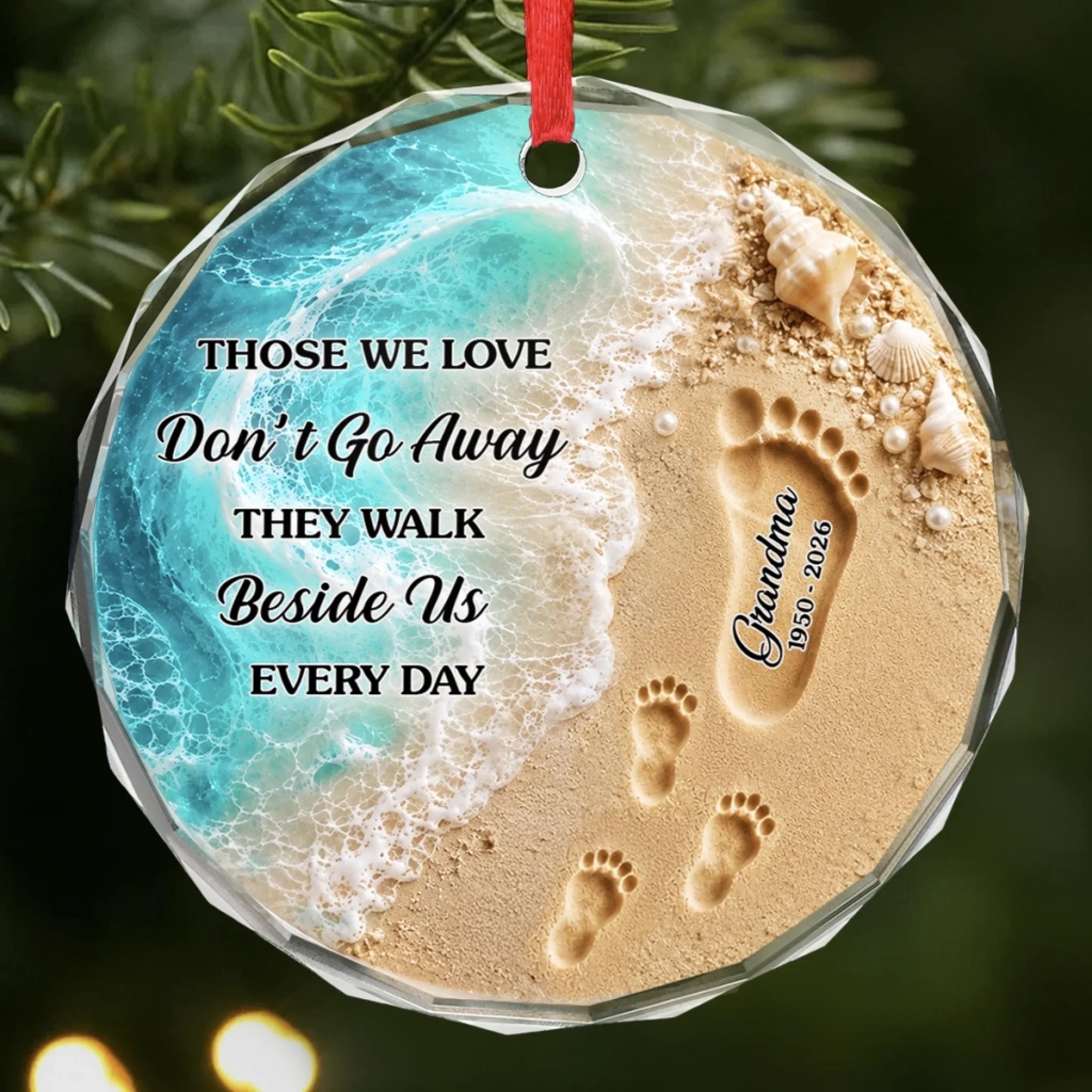 Personalized Circle Glass Christmas Memorial Ornament, Sympathy Gift for Loss of Mom or Dad