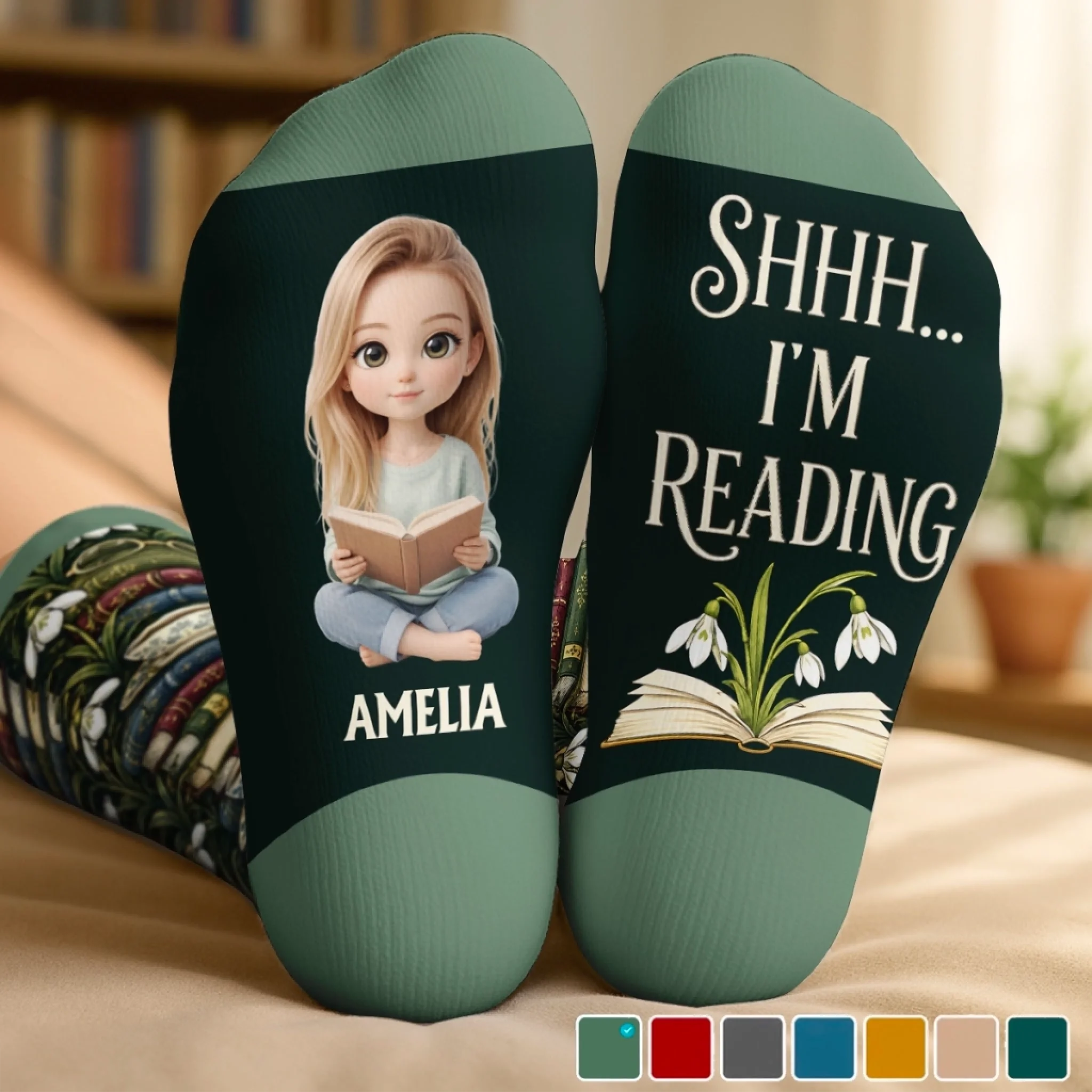 Custom Crew Socks, Personalized Bookish Gift for Book Lovers, Bookworms and Readers