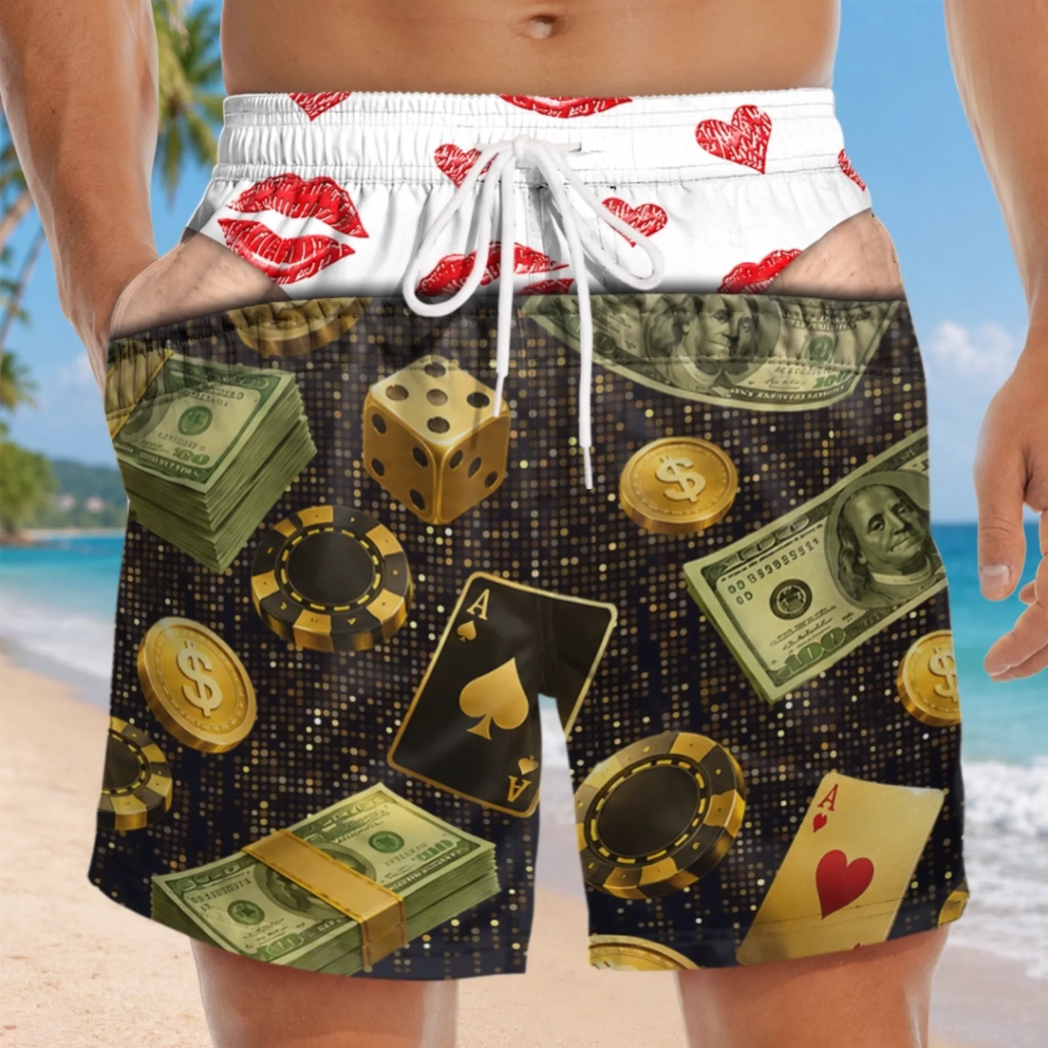 Personalized Funny Patriotic Men’s Swim Trunks, Custom Summer Vacation Gift for Dad, Husband or Son