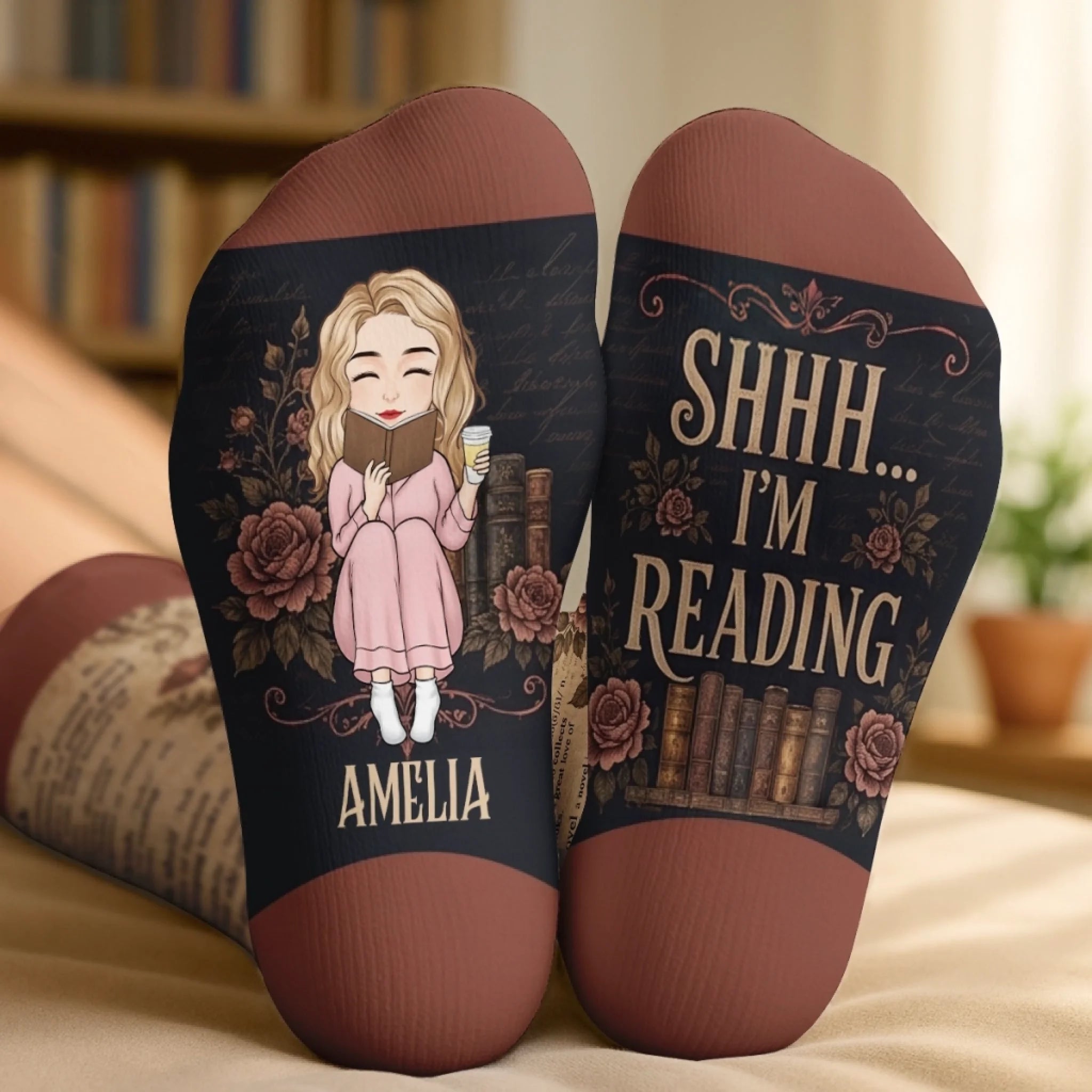 Custom Crew Socks, Personalized Bookish Gift for Book Lovers, Readers & Bookworms
