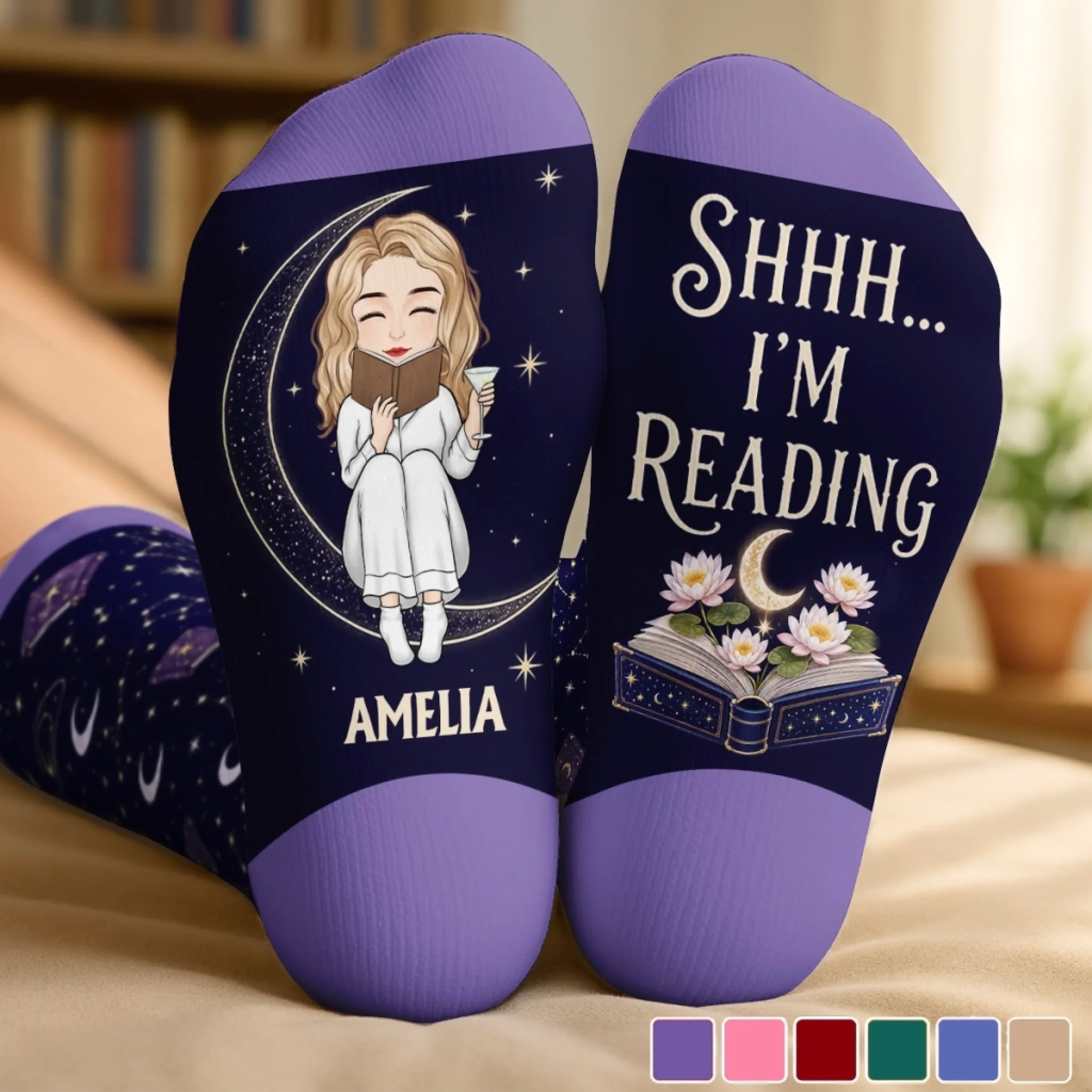 Custom Crew Middle Tube Socks, Personalized Bookish Gift for Book Lovers, Readers and Bookworms