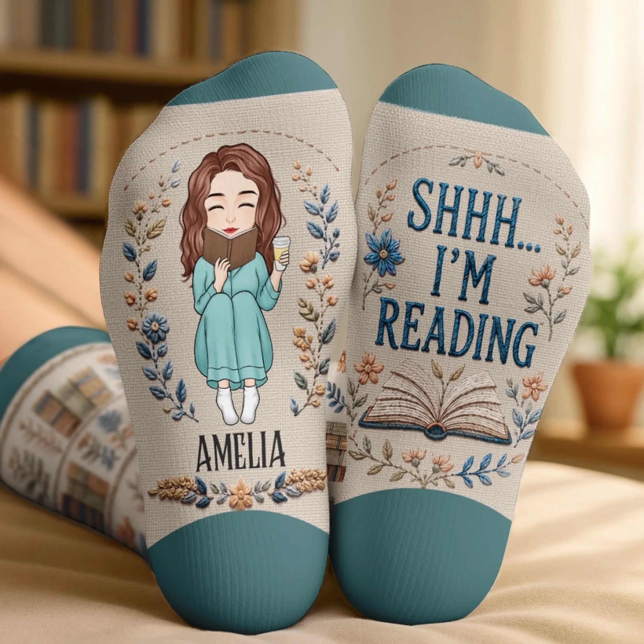 Custom Shh I'm Reading Middle Tube Socks, Personalized Bookish Gift for Book Lovers and Readers