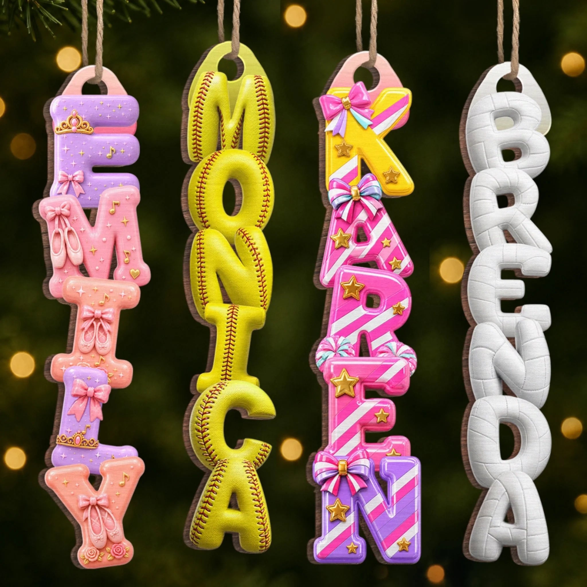 Custom Letter Wooden Ornament, Personalized Christmas or Birthday Gift for Family and Sports Fans