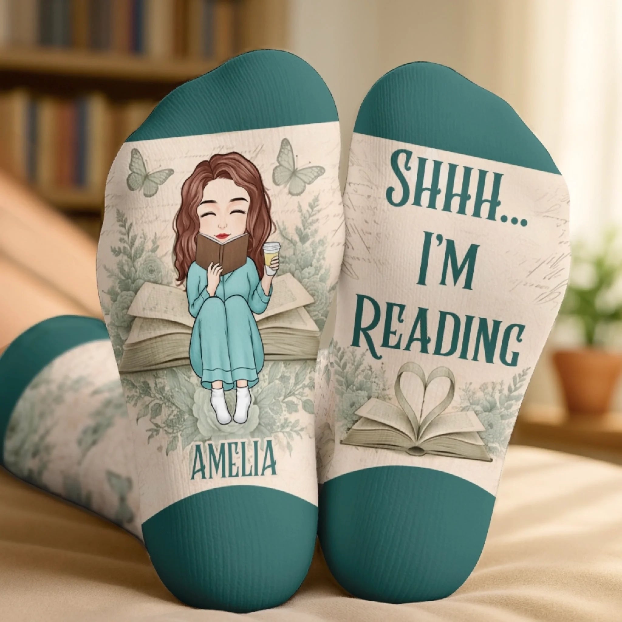Custom Shh I'm Reading Middle Tube Socks - Personalized Bookish Gift for Book Lovers and Readers