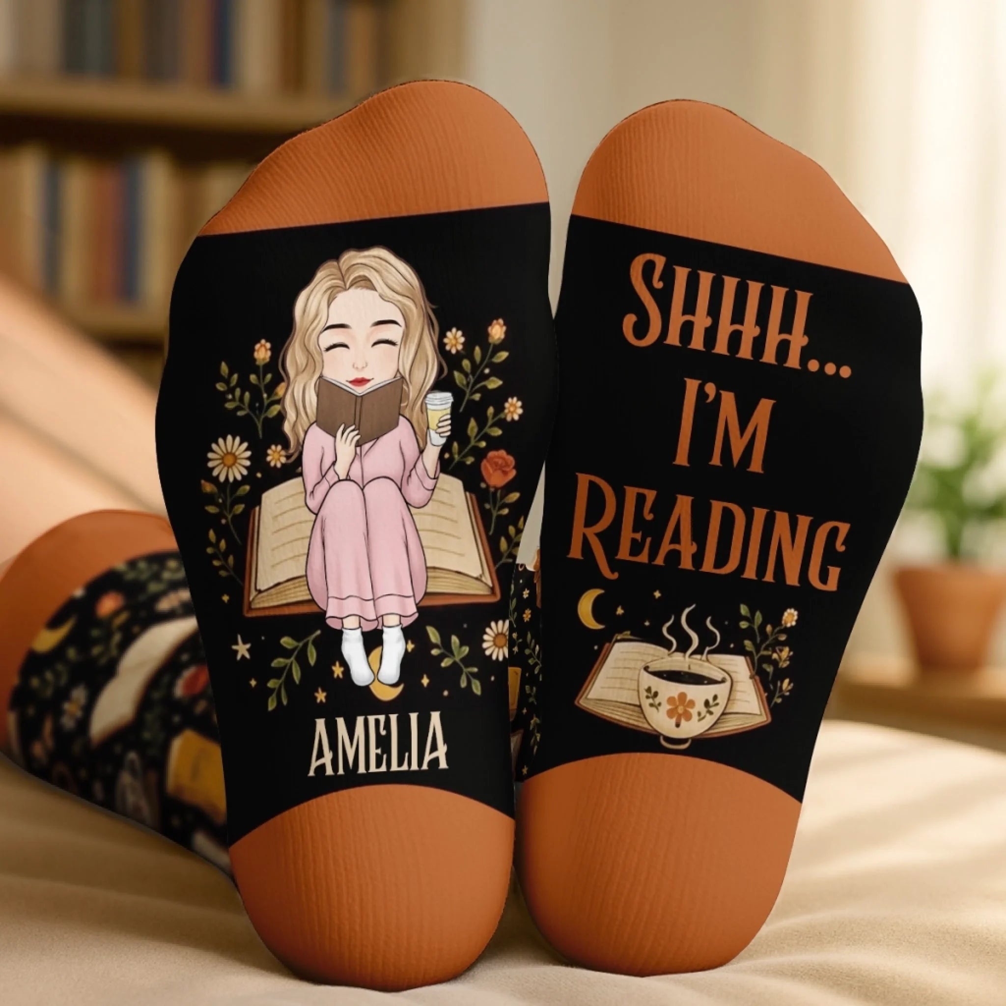 Custom Shh I'm Reading Middle Tube Socks - Personalized Bookish Gift for Readers and Book Lovers