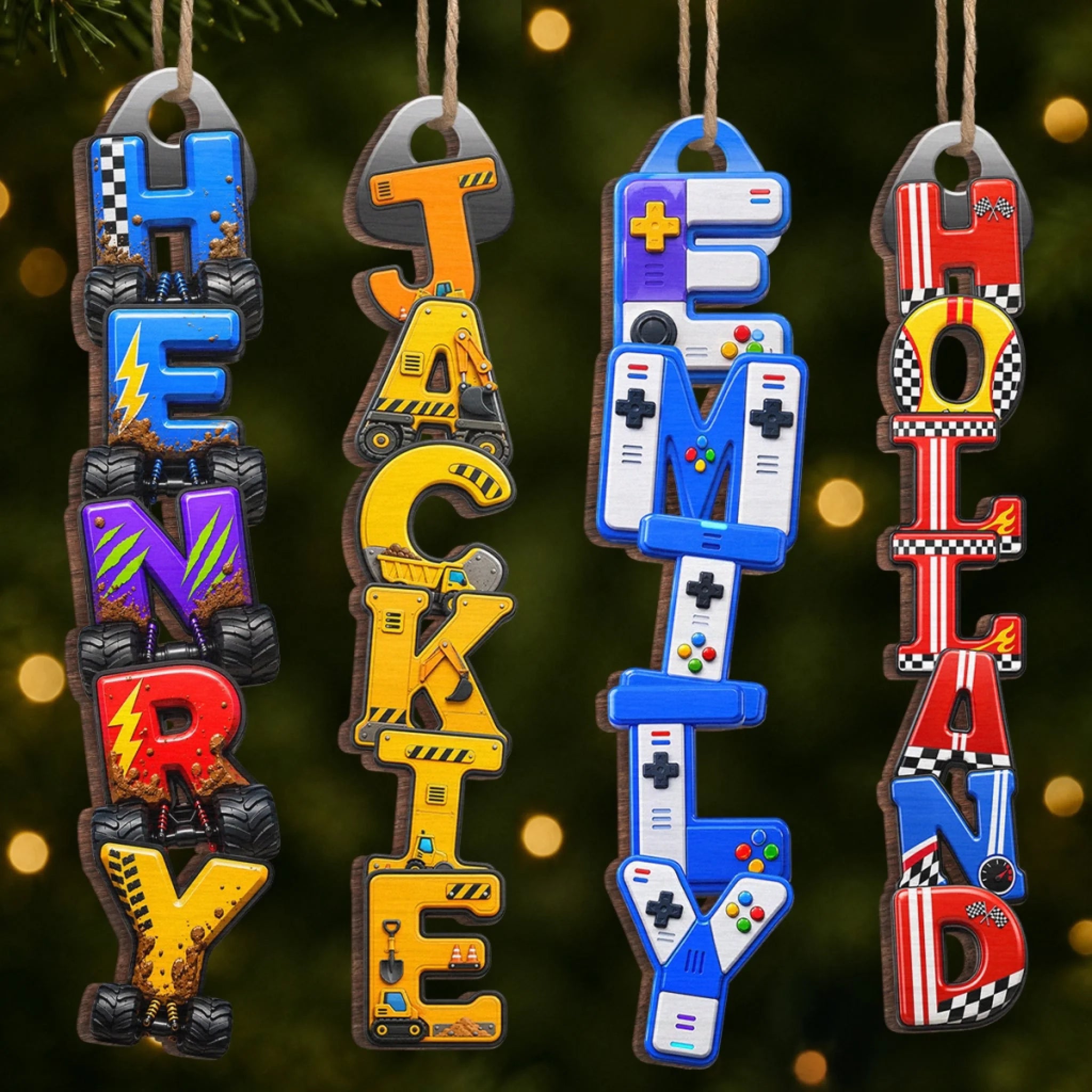Personalized Custom Letter Wooden Ornament, Christmas or Birthday Gift for Family and Sports Fans