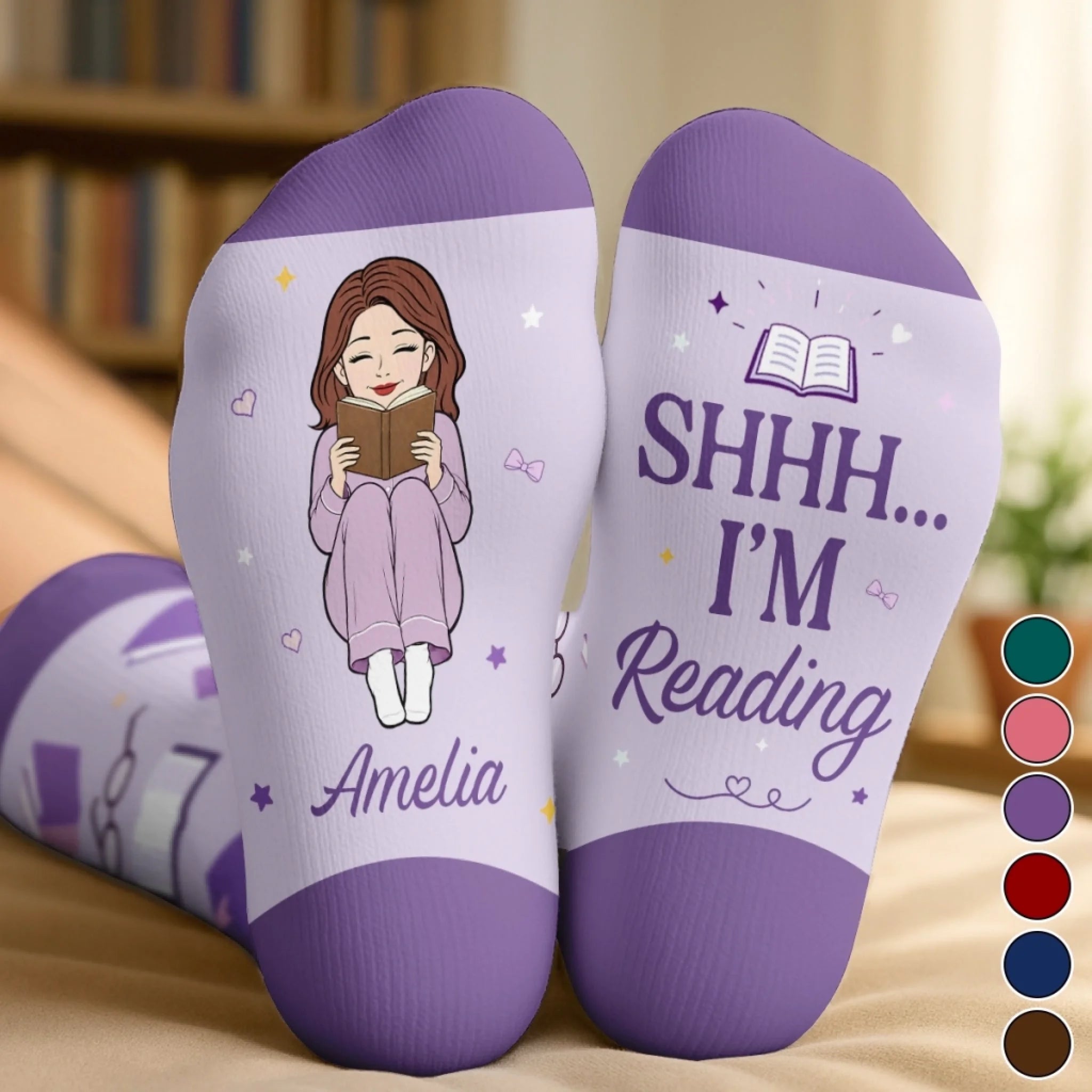 Custom Shh I'm Reading Middle Tube Crew Socks - Personalized Bookish Gift for Book Lovers