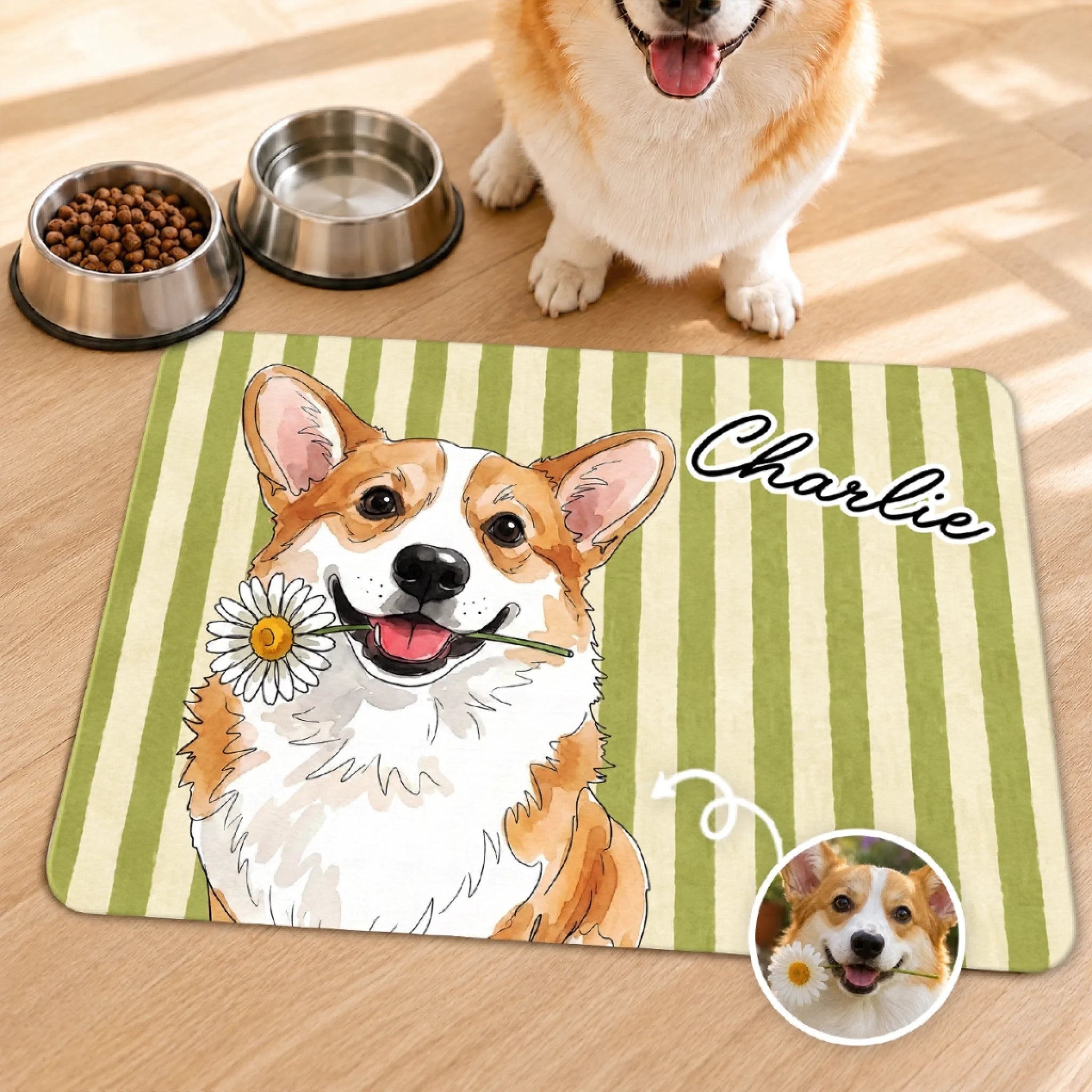 Custom Photo Pet Feeding Mat, Personalized Birthday Gift for Dog Cat Lovers and Pet Parents
