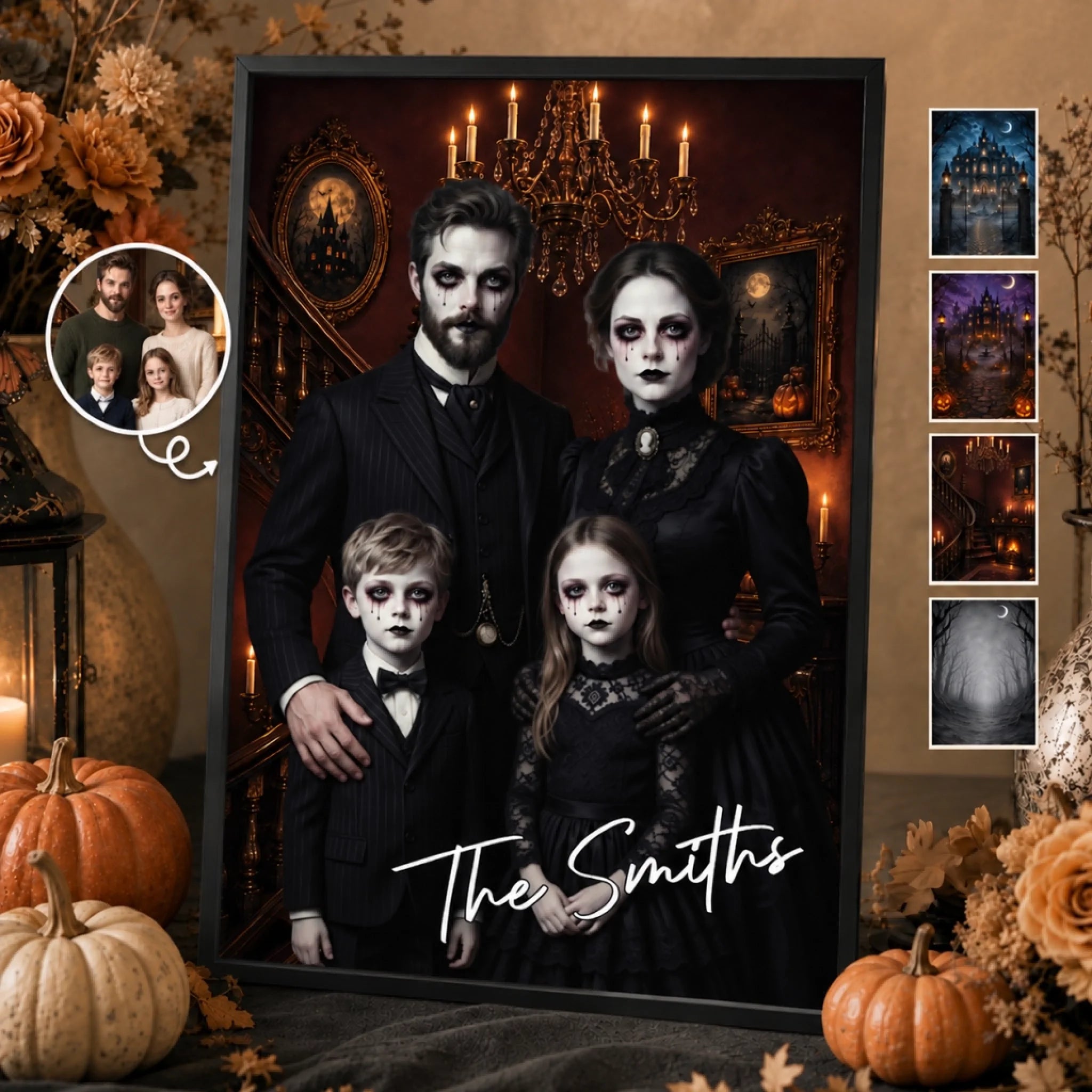 Custom Photo Haunted Victorian Gothic Vertical Poster, Personalized Halloween Decor Gift for Family