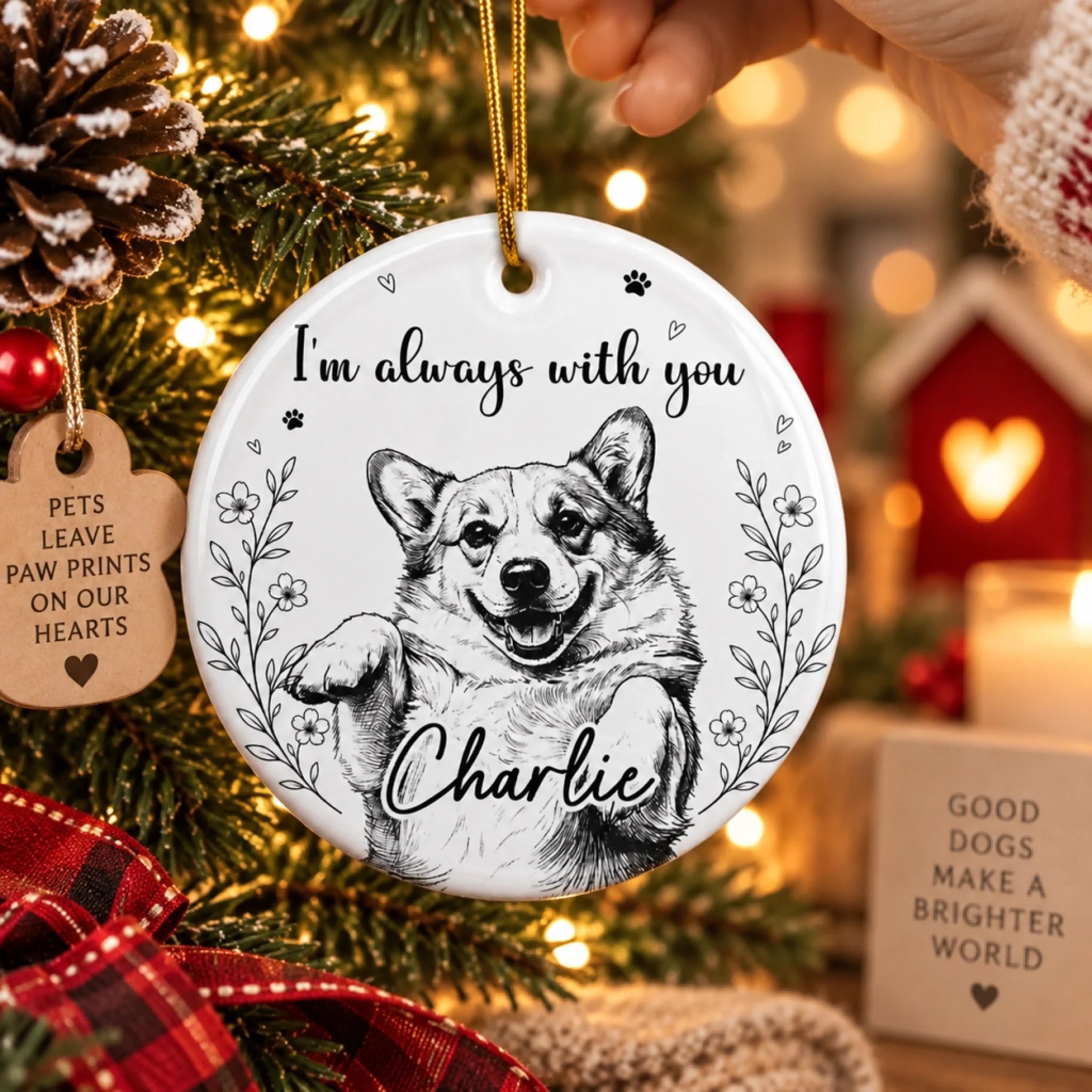 Custom Photo Ceramic Ornament Personalized Pet Christmas Memorial Sympathy Gift for Dogs and Cats