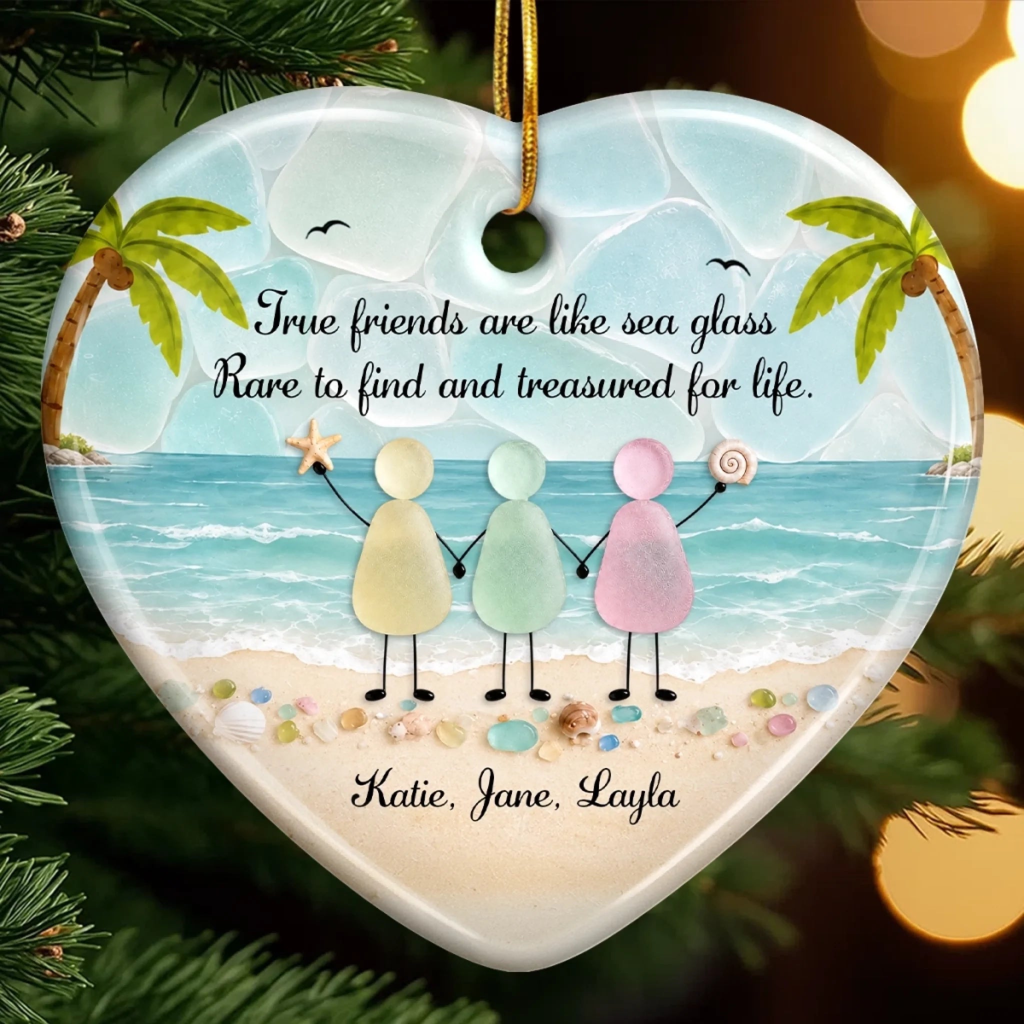 Custom Ceramic Ornament Personalized Beach Besties Forever Gift for Best Friends Sisters and BFFs