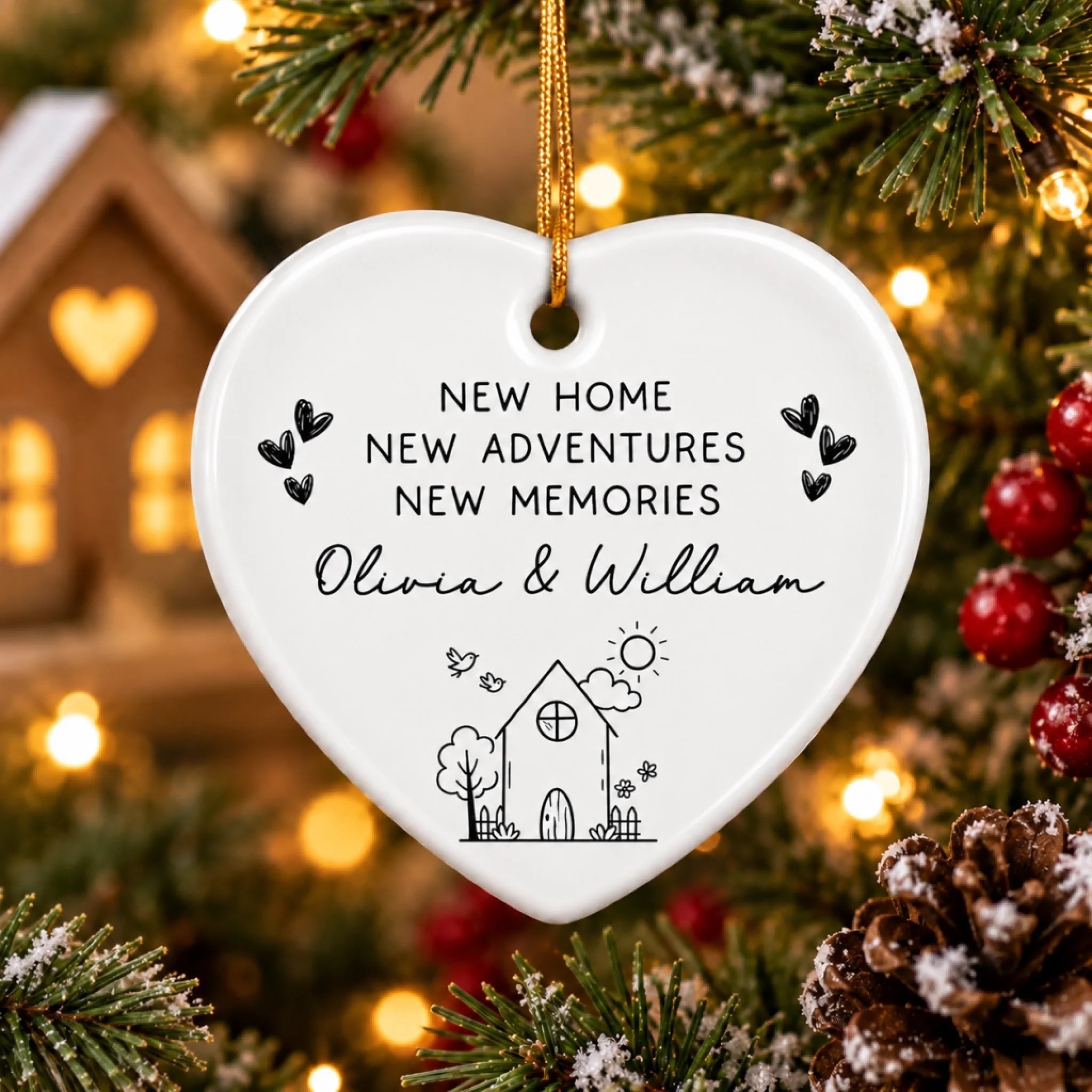 Custom New Home Ceramic Ornament, Personalized Anniversary Christmas Wedding Gift for Husband and Wife