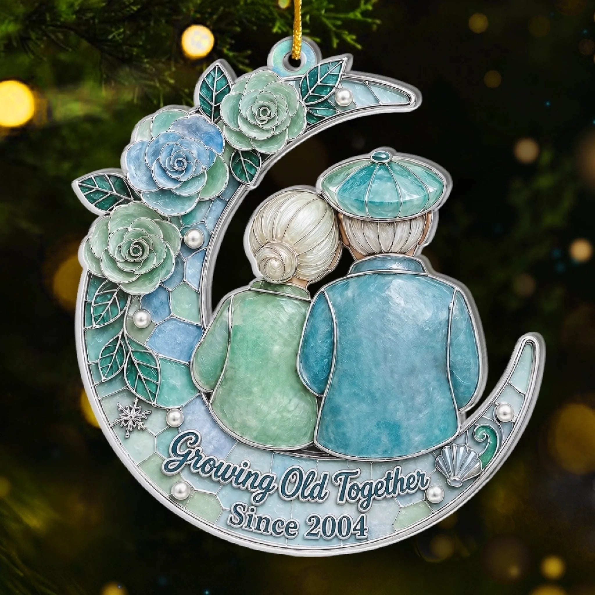 Custom Sea Glass Acrylic Ornament Personalized Anniversary Christmas Wedding Gift for Couple