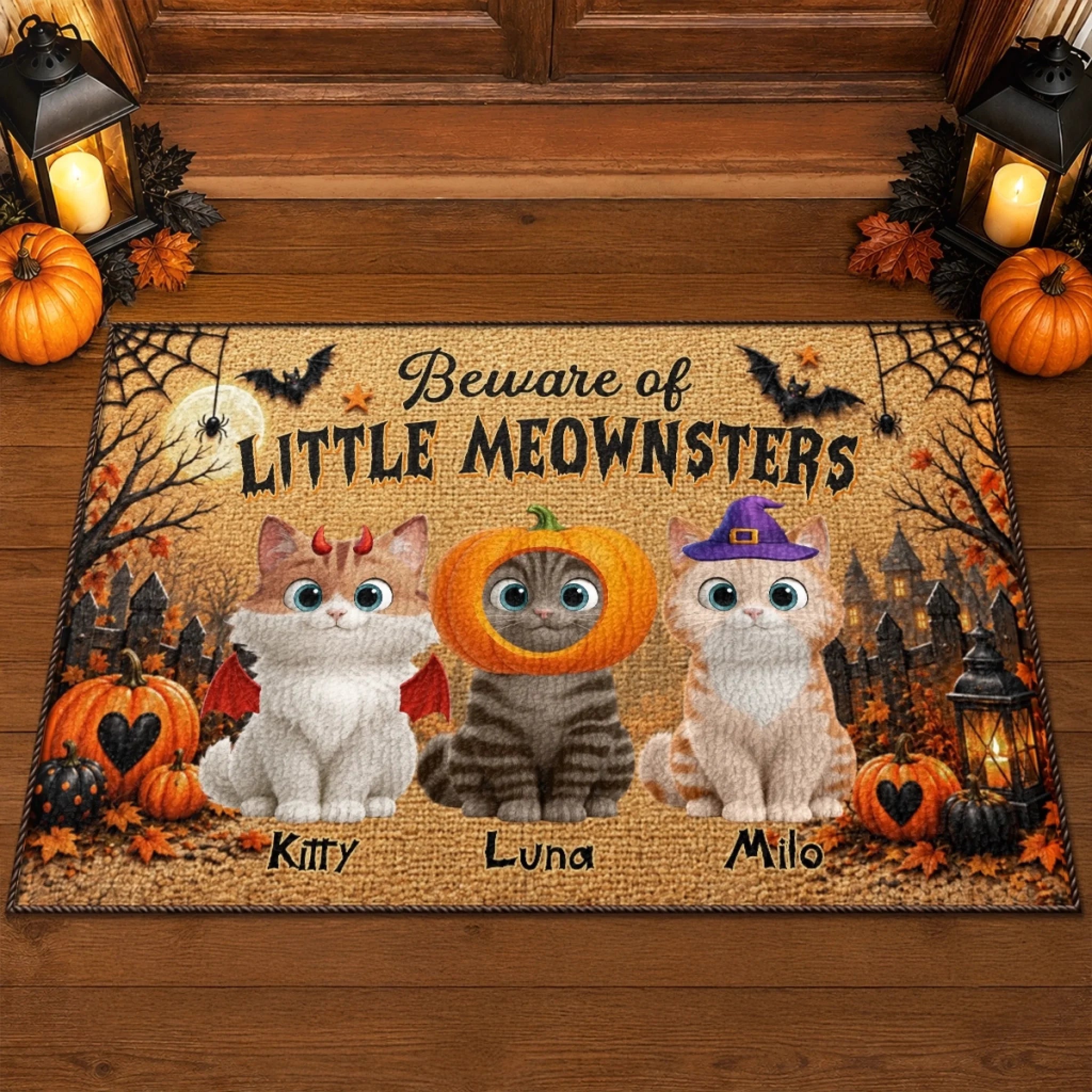 Personalized Halloween Cat Doormat, Custom Spooky Paws Club Home Decor Gift for Cat Moms and Dads