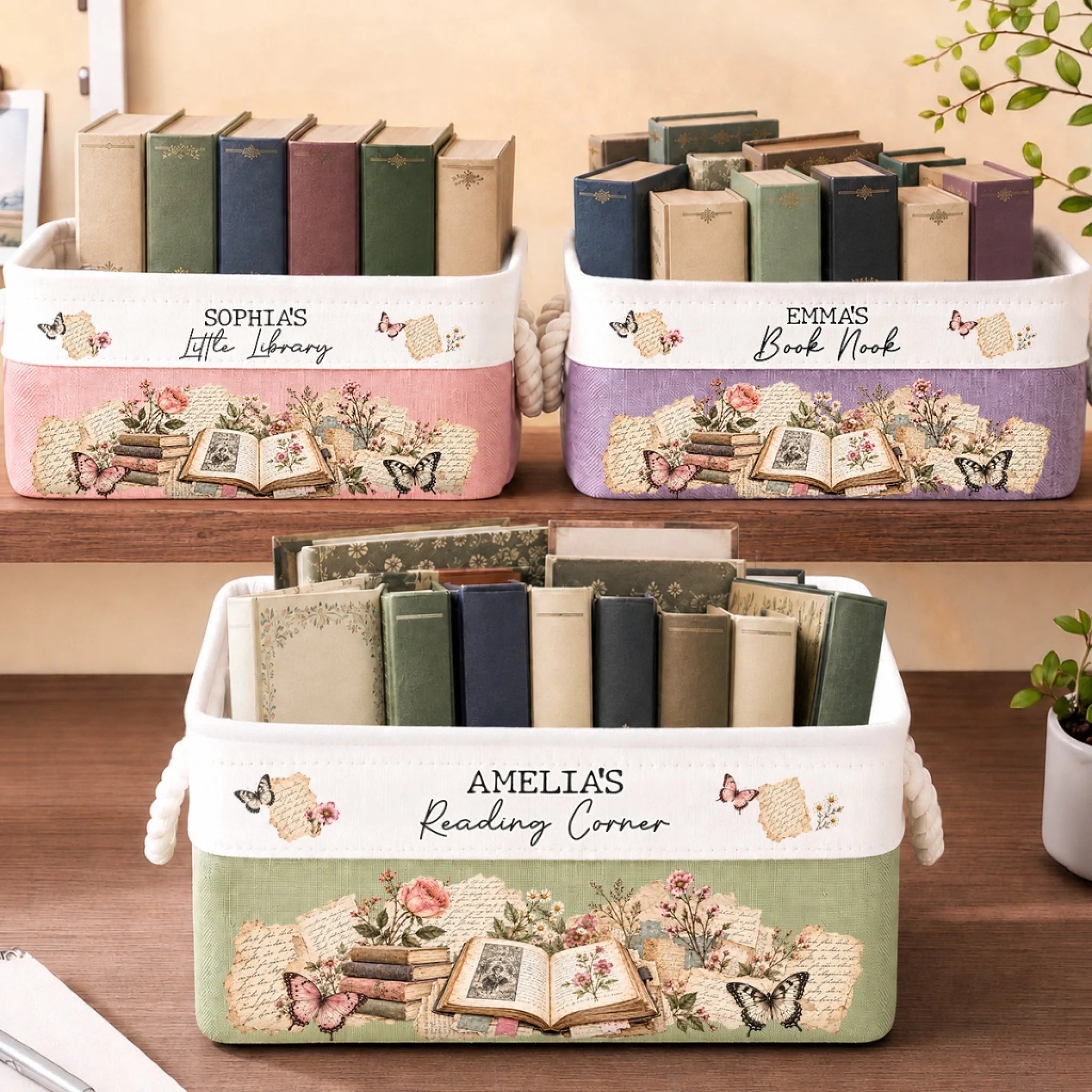 Custom Storage Basket for Book Lovers, Personalized Reader Gift, Peaceful Place for Good Stories