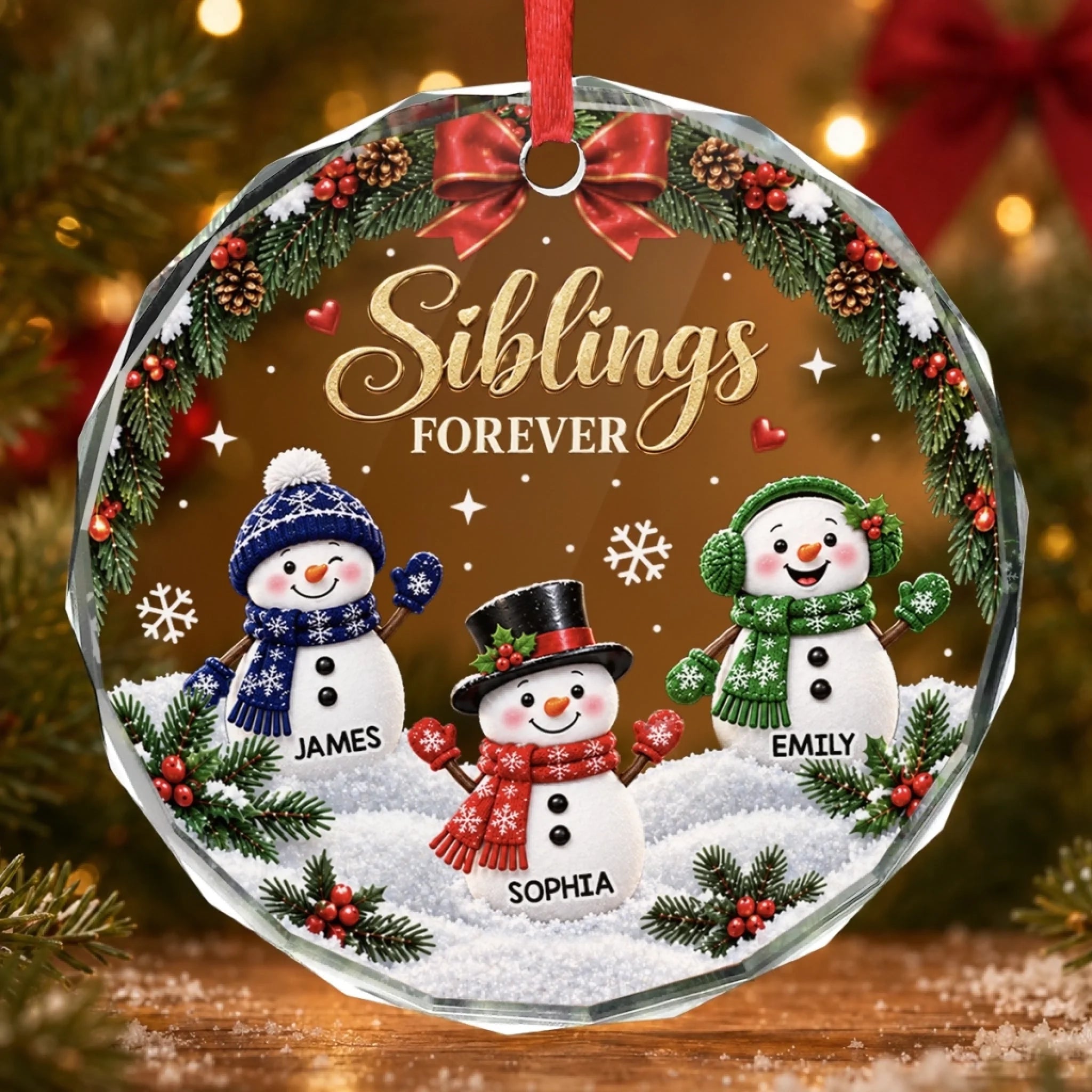 Custom Circle Glass Ornament Personalized Christmas Birthday Gift for Mom Dad Brother Sister
