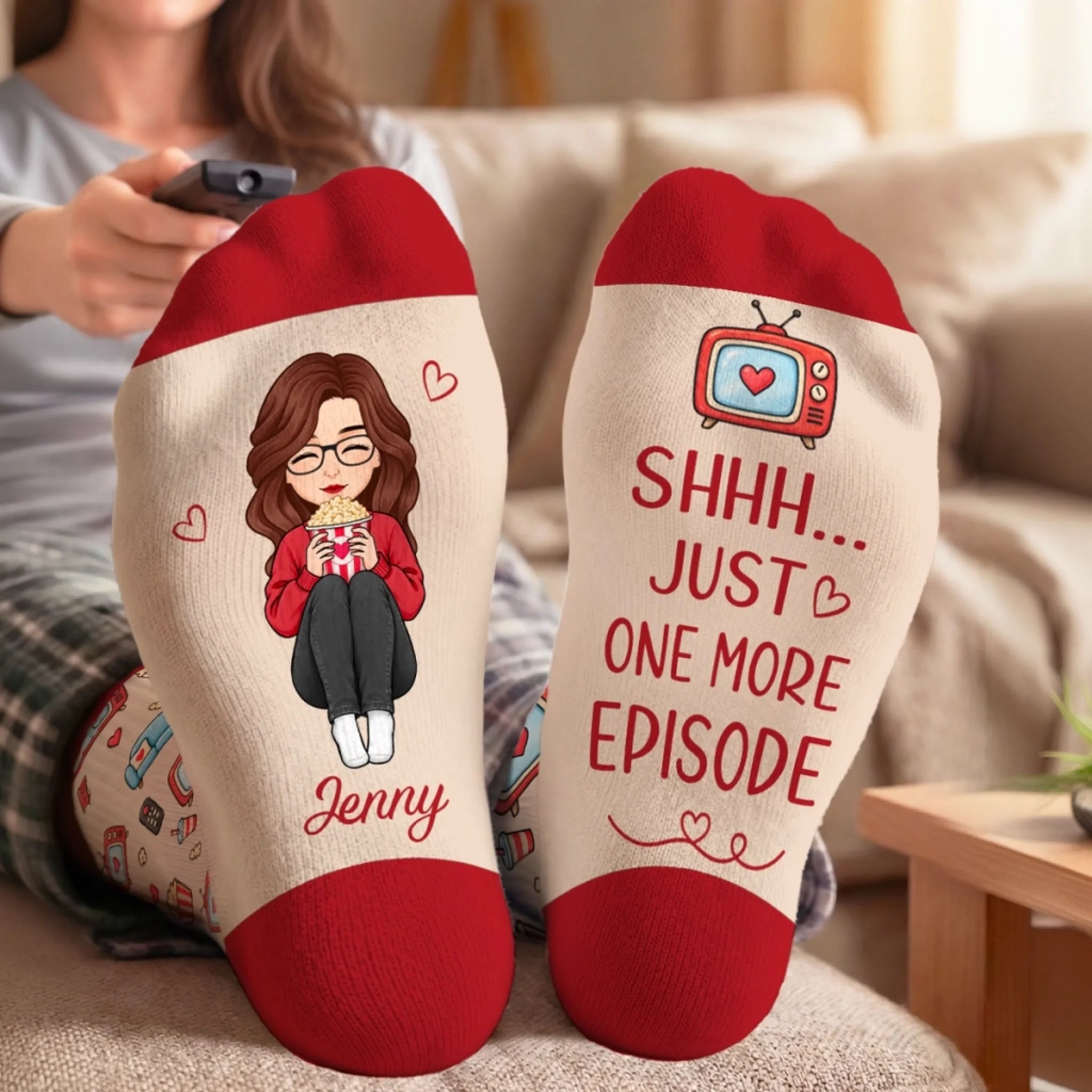 Custom Crew Socks, Personalized Birthday Gift for Wife, Mom or Bestie, Movie Night Popcorn Socks